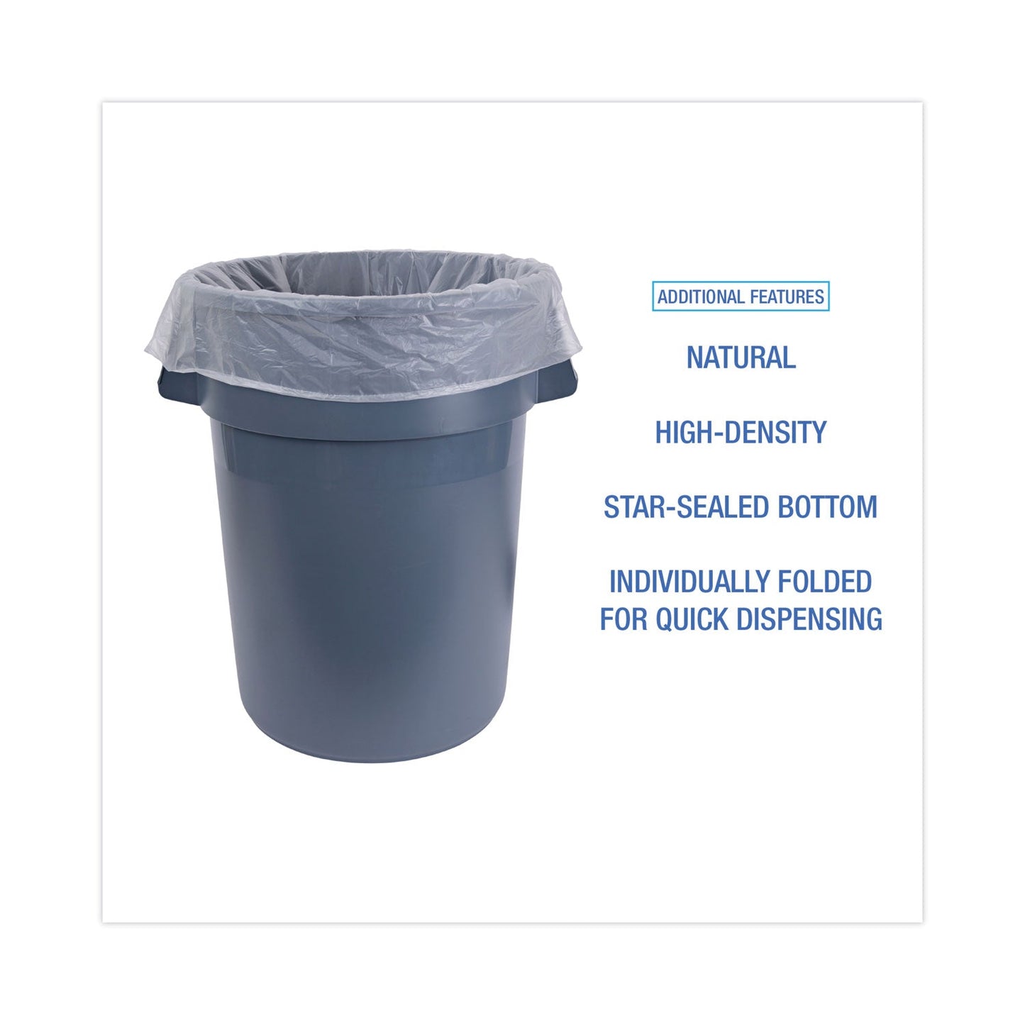 Boardwalk High Density Industrial Can Liners Flat Pack, 56 gal, 16 microns, 43 x 48, Natural, 200/Carton