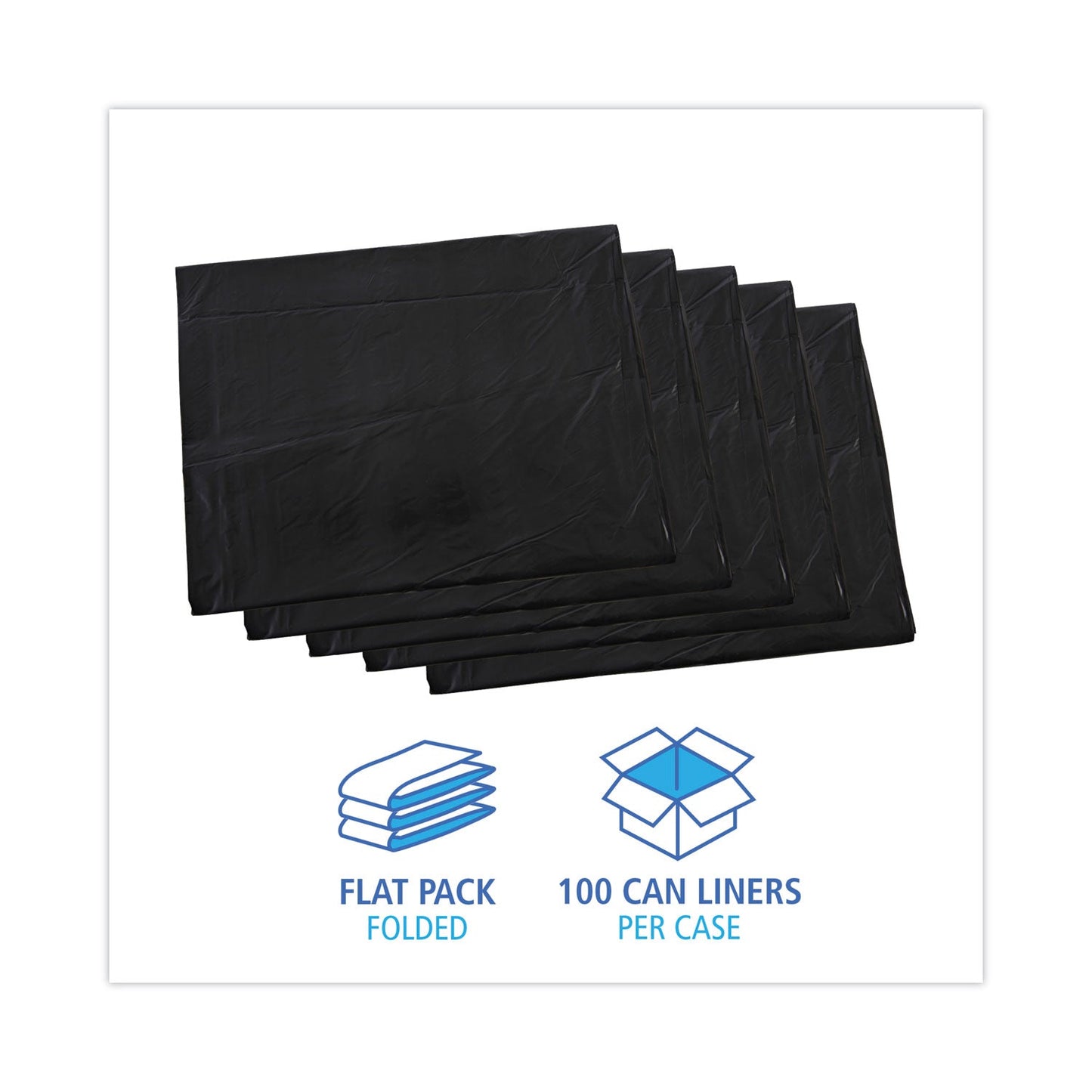 Boardwalk Linear Low Density Industrial Can Liners, 60 gal, 0.7 mil, 38 x 58, Black, 100/Carton