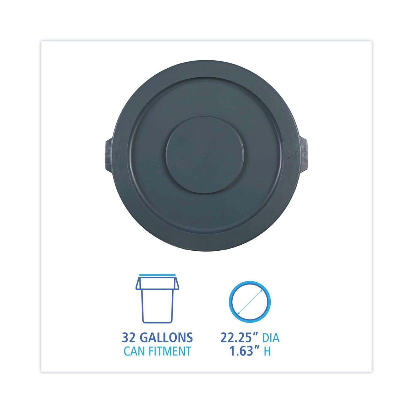 Boardwalk Lids for 32 gal Waste Receptacle, Flat-Top, Round, Plastic, Gray