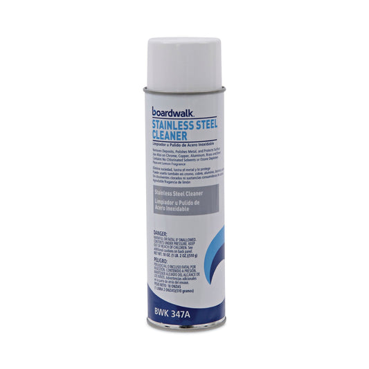 Boardwalk Stainless Steel Cleaner and Polish, Lemon, 18 oz Aerosol Spray