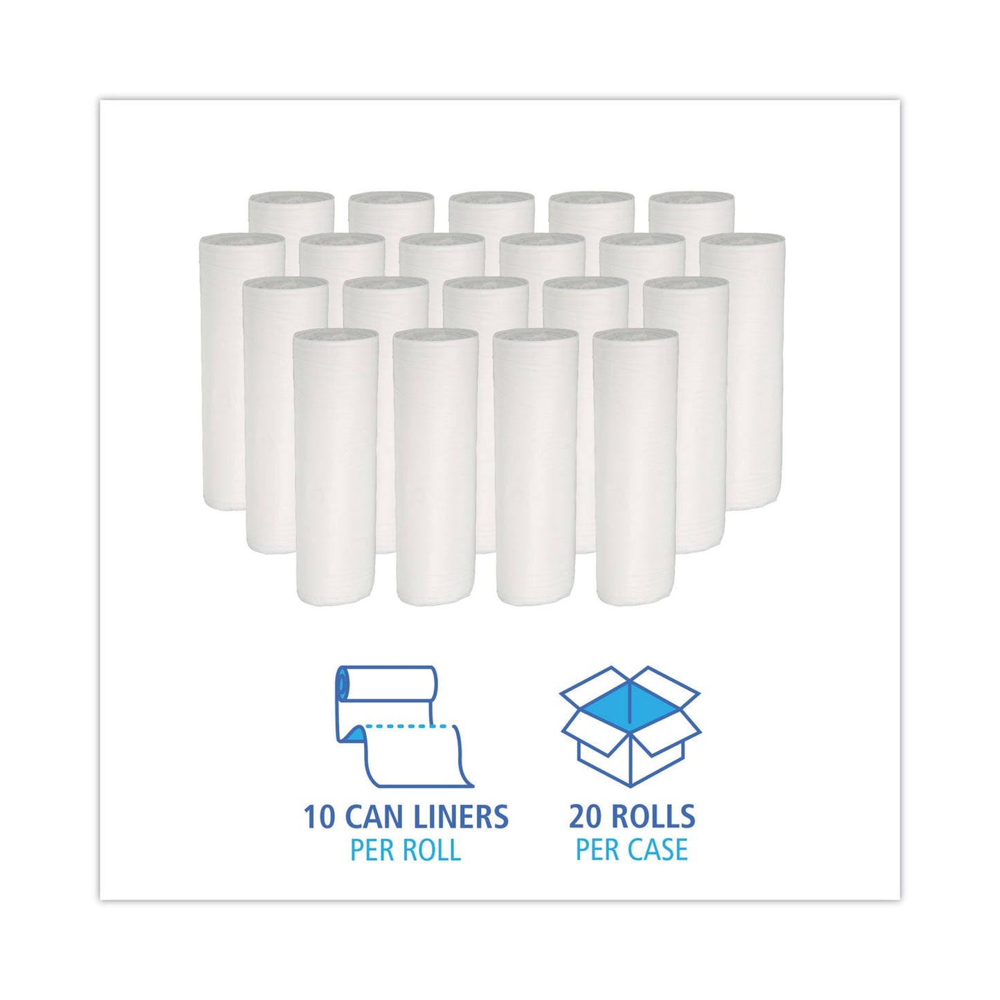 Boardwalk Low Density Repro Can Liners, 30 gal, 0.62 mil, 30" x 36", White, 10 Bags/Roll, 20 Rolls/Carton