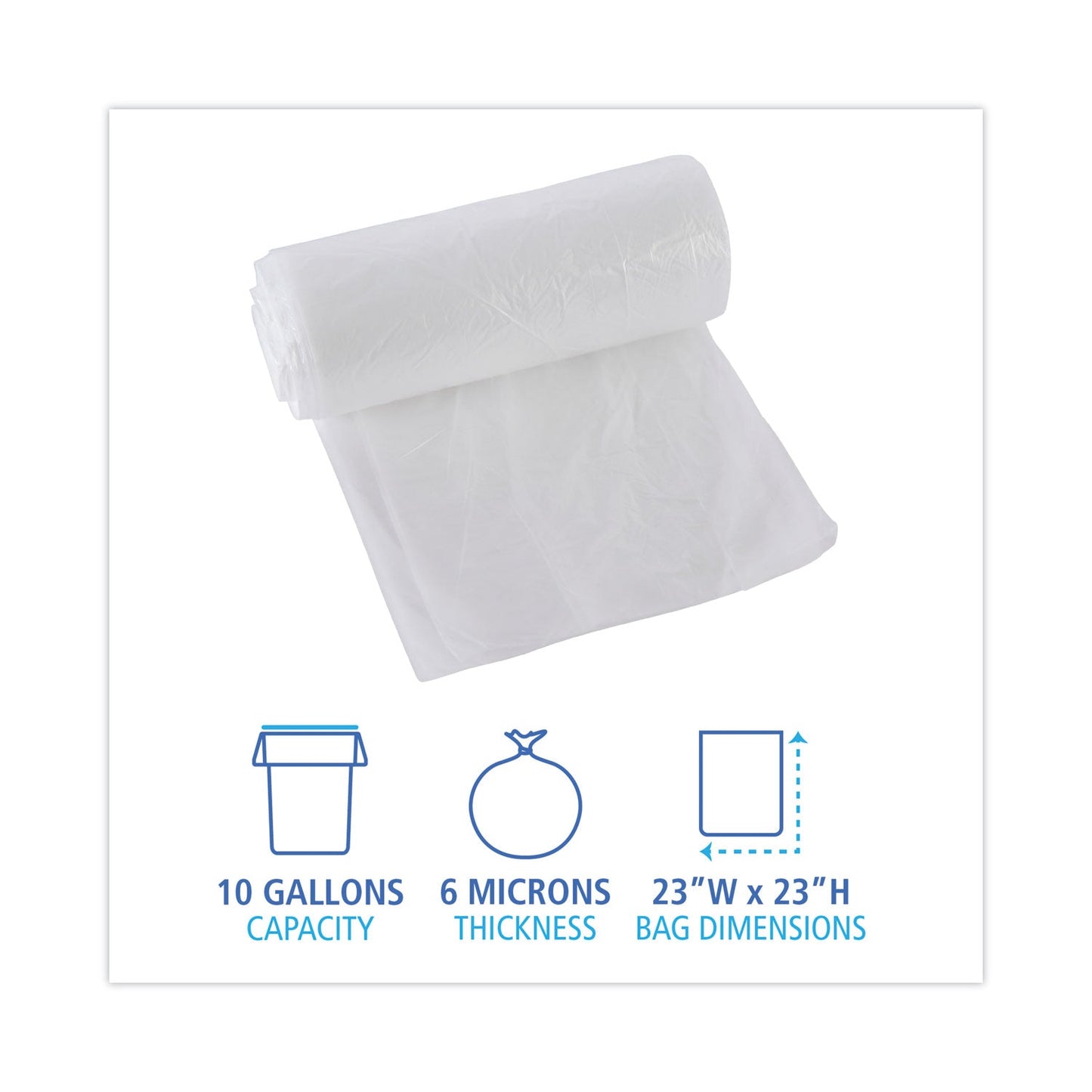Boardwalk High-Density Can Liners, 10 gal, 6 microns, 24" x 23", Natural, 1,000/Carton