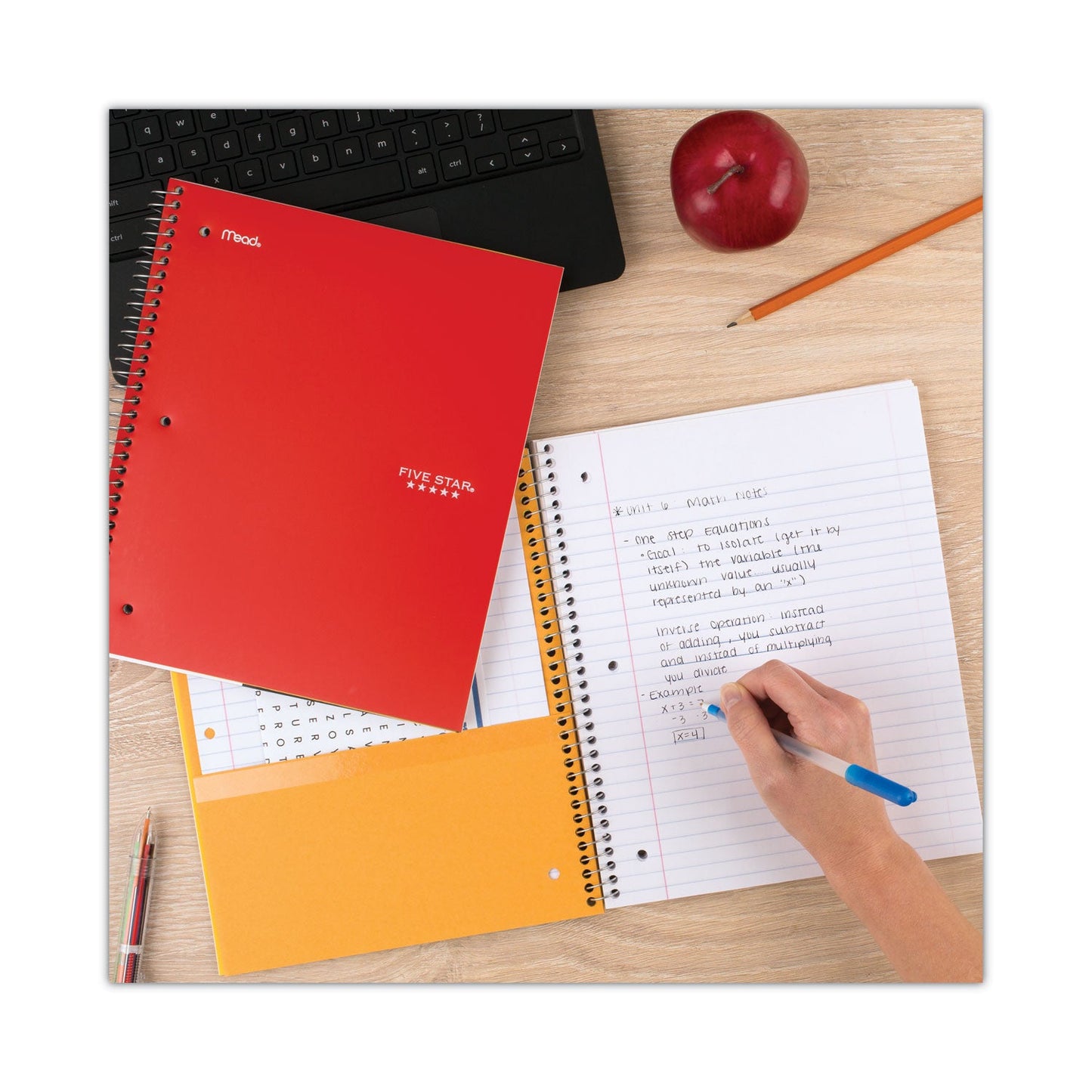 Five Star Wirebound Notebook, 1 Subject, Wide/Legal Rule, Randomly Assorted Covers, 10.5 x 8, 100 Sheets, 6/Pack