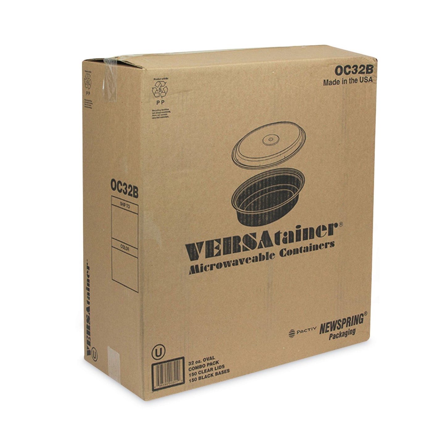 Pactiv Evergreen Newspring VERSAtainer Microwavable Containers, Oval, 32 oz, 9.1 x 6.7 x 1.9, Black/Clear, Plastic, 150/Carton