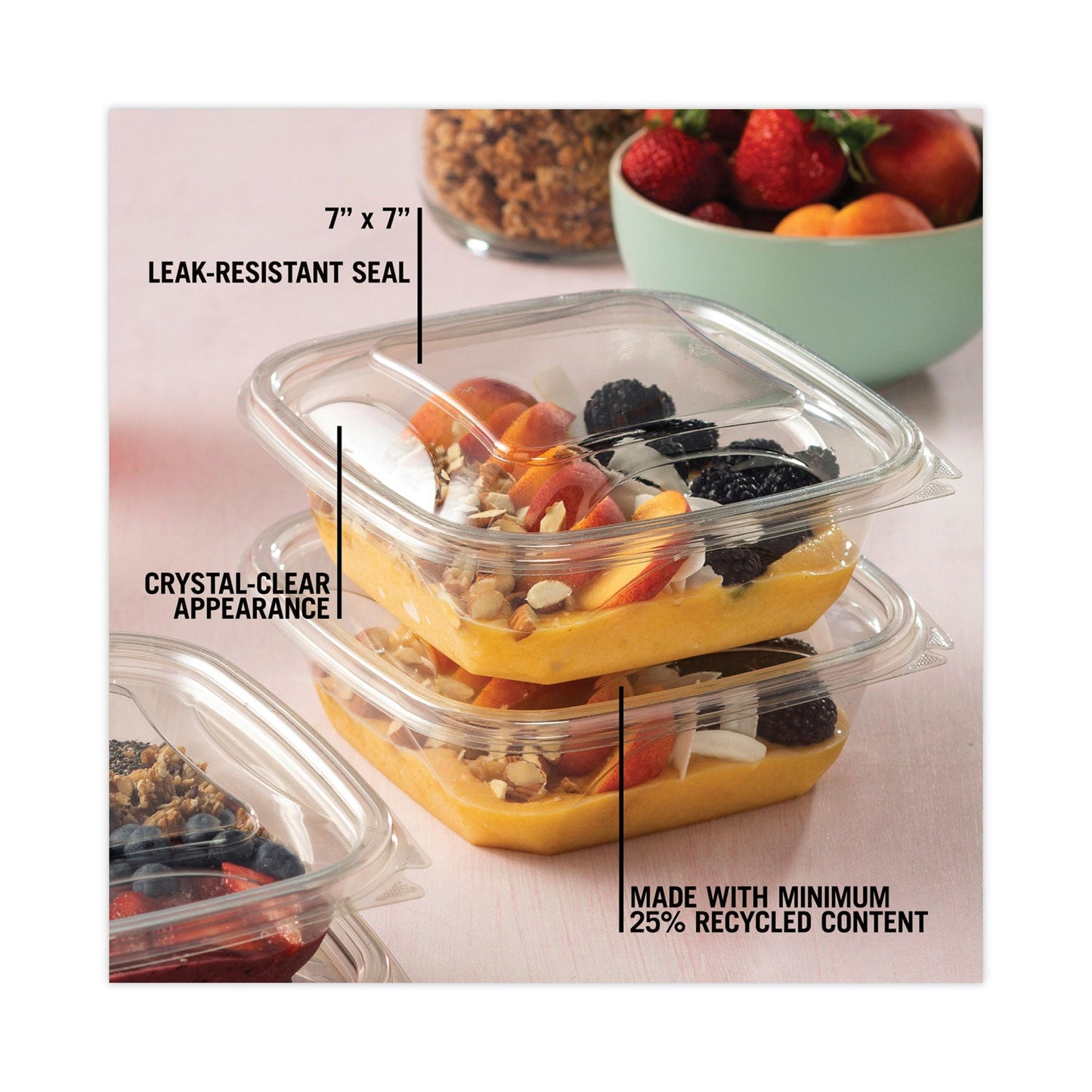 Pactiv Evergreen EarthChoice Recycled PET Container Lid, For 24-32 oz Container Bases, 7.38 x 7.38 x 0.82, Clear, Plastic, 300/Carton