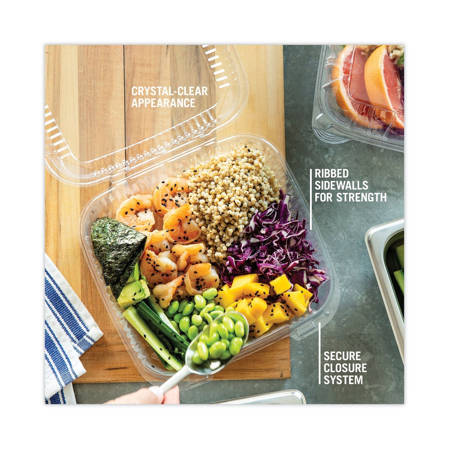 Pactiv Evergreen SENSATION SmartLock Hinged Lid Container, 8.34 x 8.24 x 3.05, Clear, Plastic, 200/Carton