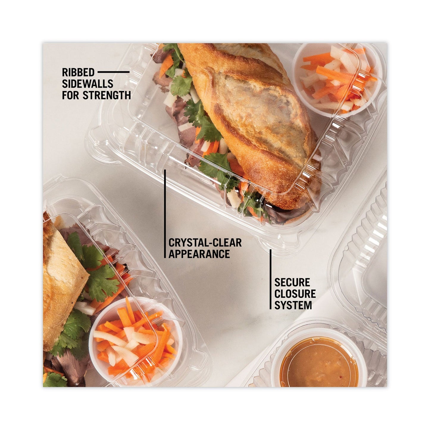 Pactiv Evergreen SENSATION SmartLock Hinged Lid Container, 8.34 x 8.24 x 3.05, Clear, Plastic, 200/Carton