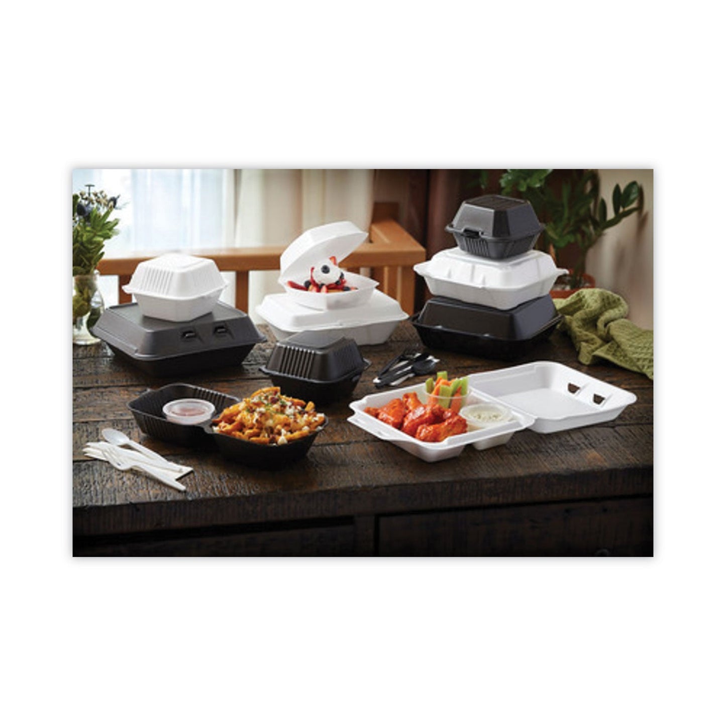 Pactiv Evergreen Vented Foam Hinged Lid Container, Dual Tab Lock Economy, 8.42 x 8.15 x 3, White, 150/Carton