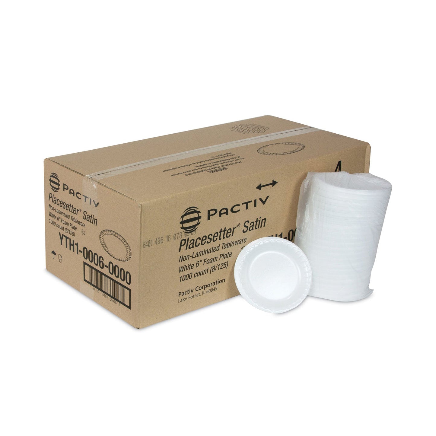 Pactiv Evergreen Placesetter Satin Non-Laminated Foam Dinnerware, Plate, 6" dia, White, 1,000/Carton