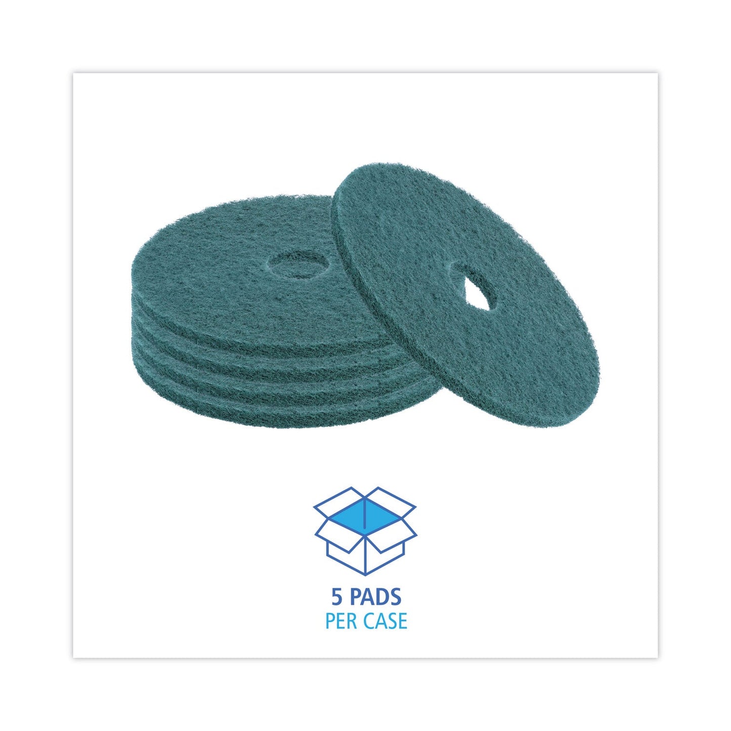 Boardwalk Heavy-Duty Scrubbing Floor Pads, 19" Diameter, Green, 5/Carton