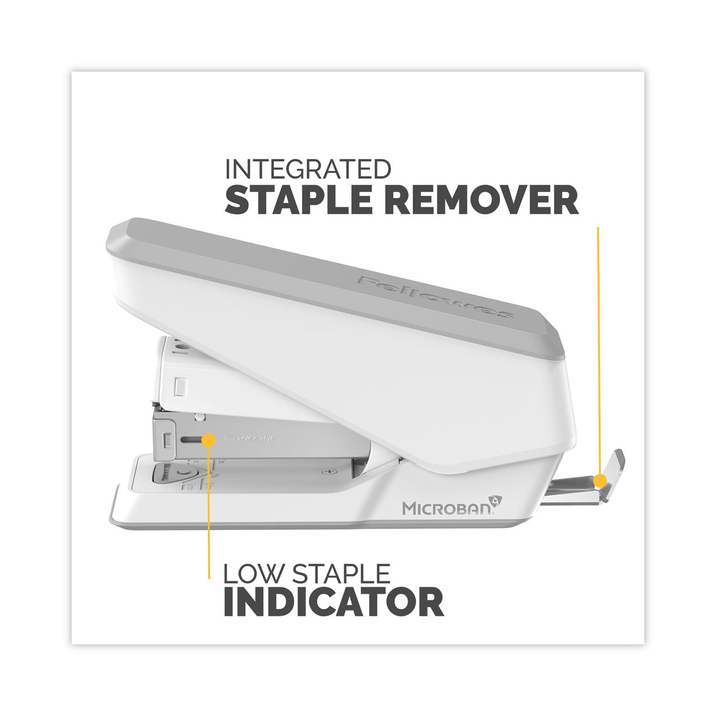 Fellowes LX840 EasyPress Half Strip Stapler, 25-Sheet Capacity, White
