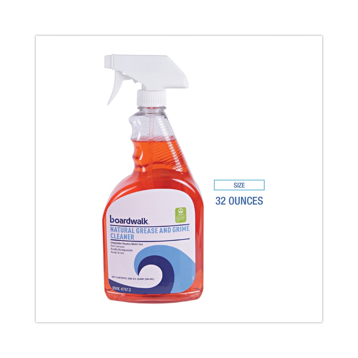 Boardwalk Green Natural Grease and Grime Cleaner, 32 oz Spray Bottle, 12/Carton