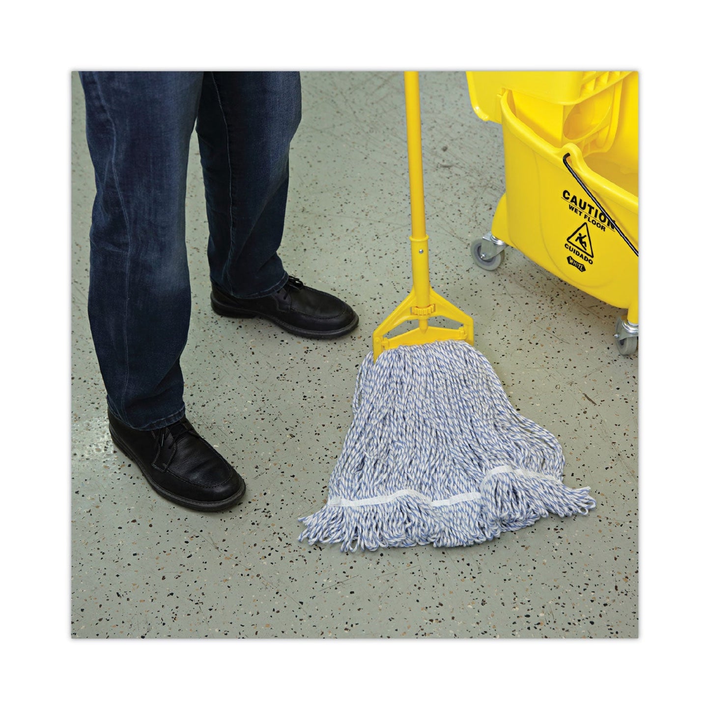 Boardwalk Mop Head, Floor Finish, Narrow, Rayon/Polyester, Large, White/Blue, 12/Carton
