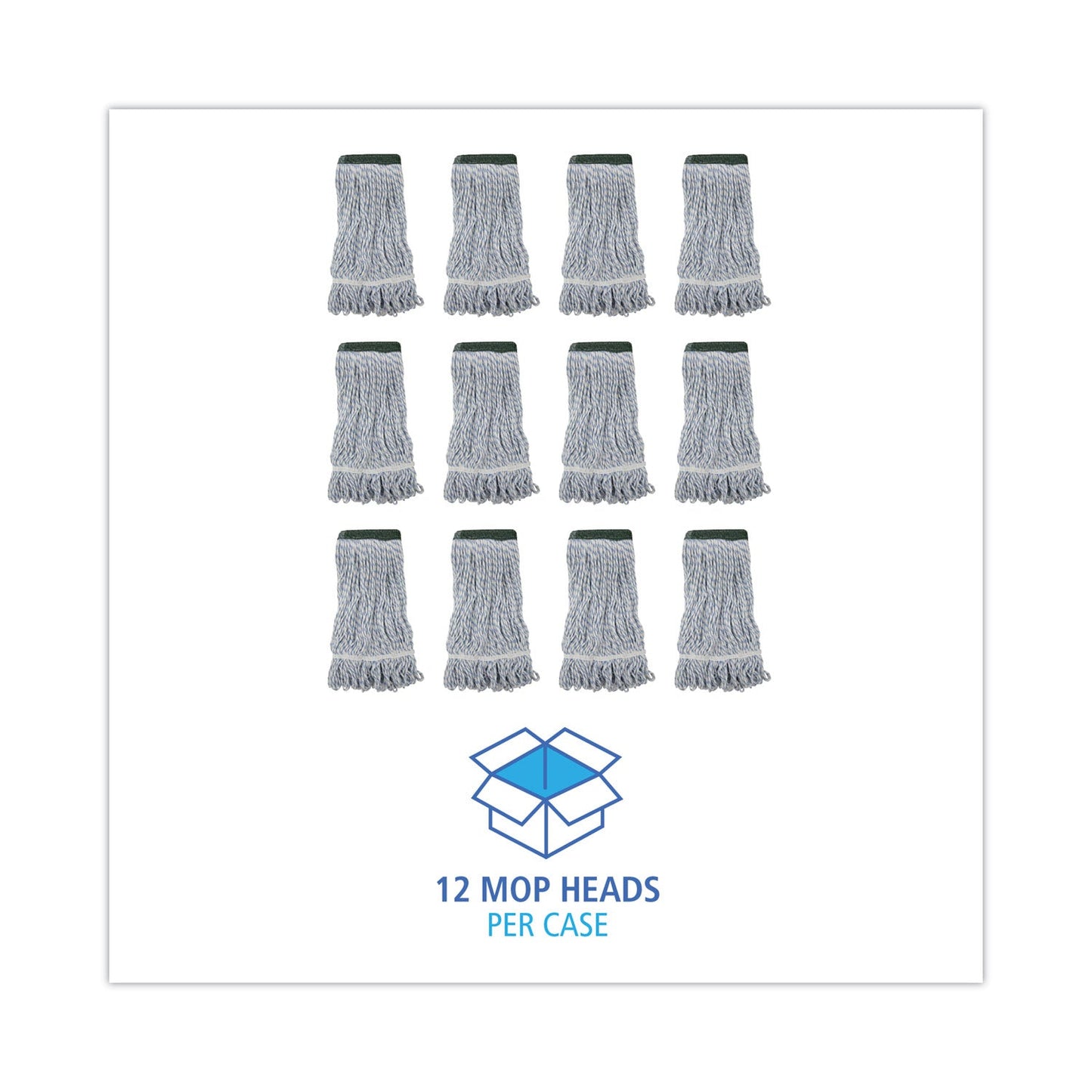 Boardwalk Mop Head, Floor Finish, Wide, Rayon/Polyester, Medium, White/Blue, 12/Carton