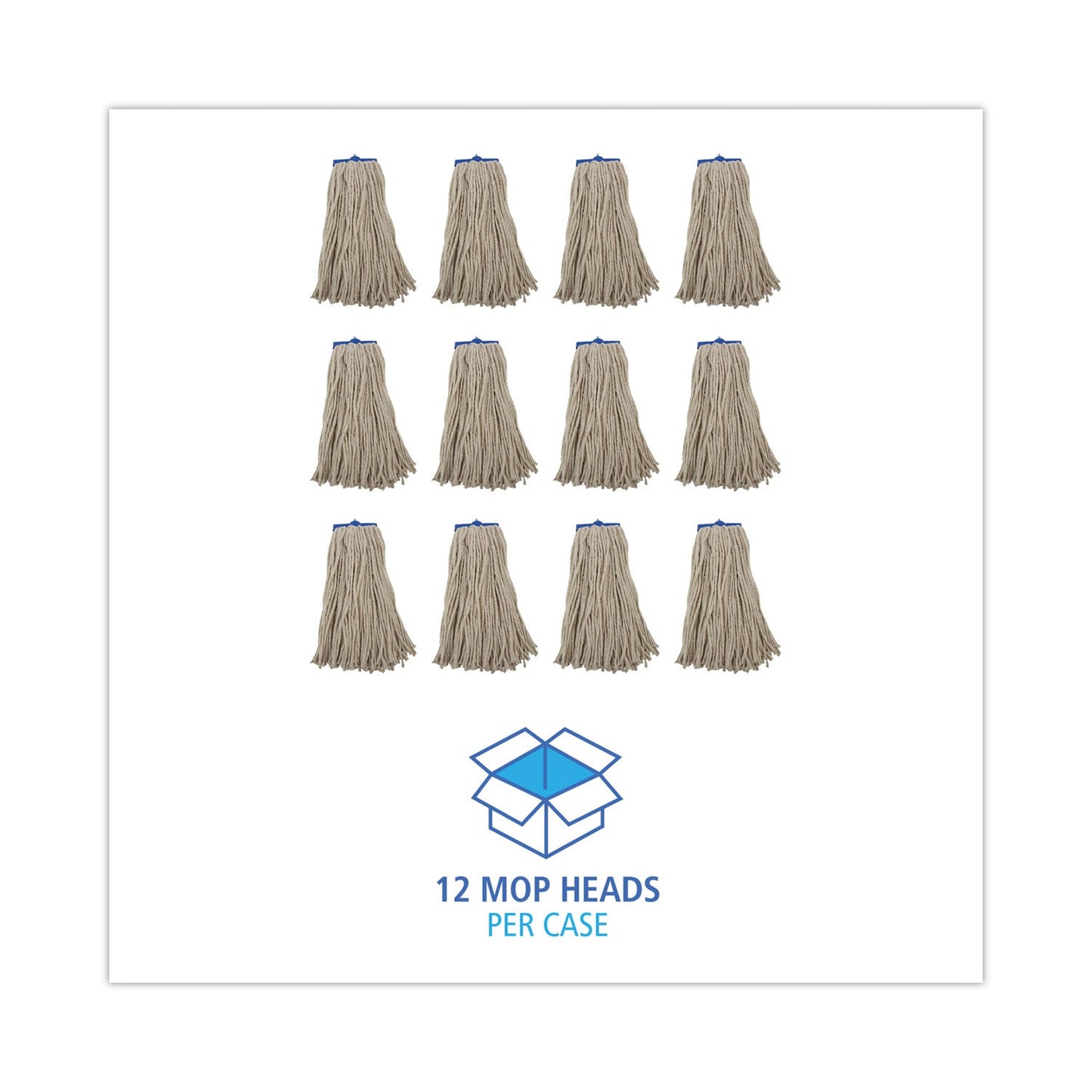Boardwalk Cut-End Lie-Flat Wet Mop Head, Cotton, 16oz, White, 12/Carton