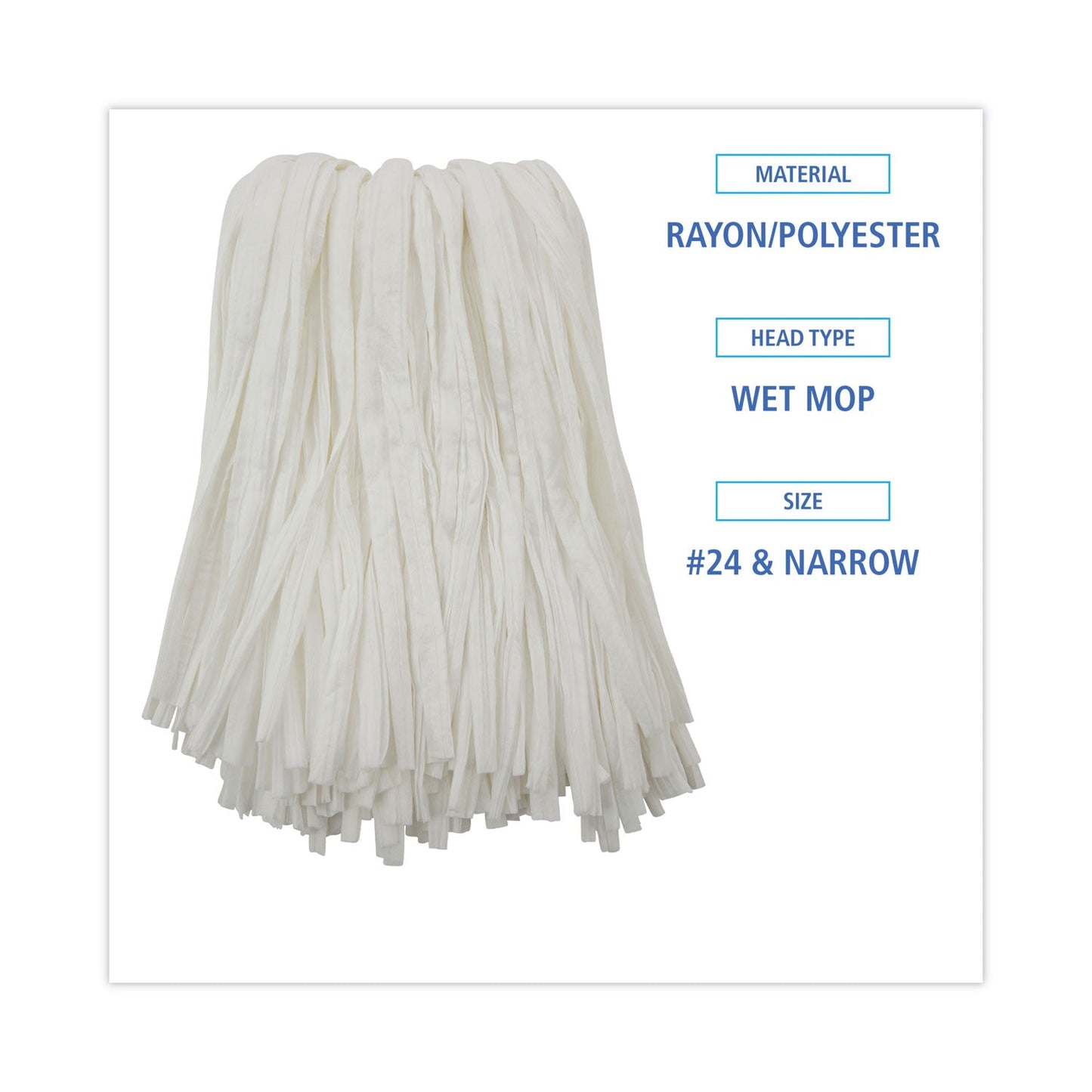 Boardwalk Nonwoven Cut End Edge Mop, Rayon/Polyester, #24, White, 12/Carton