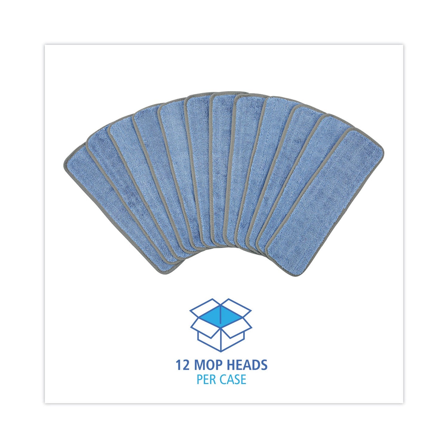Boardwalk Microfiber Mop Head, Blue, 18 x 5, Split Microfiber, Hook and Loop Back, Dozen
