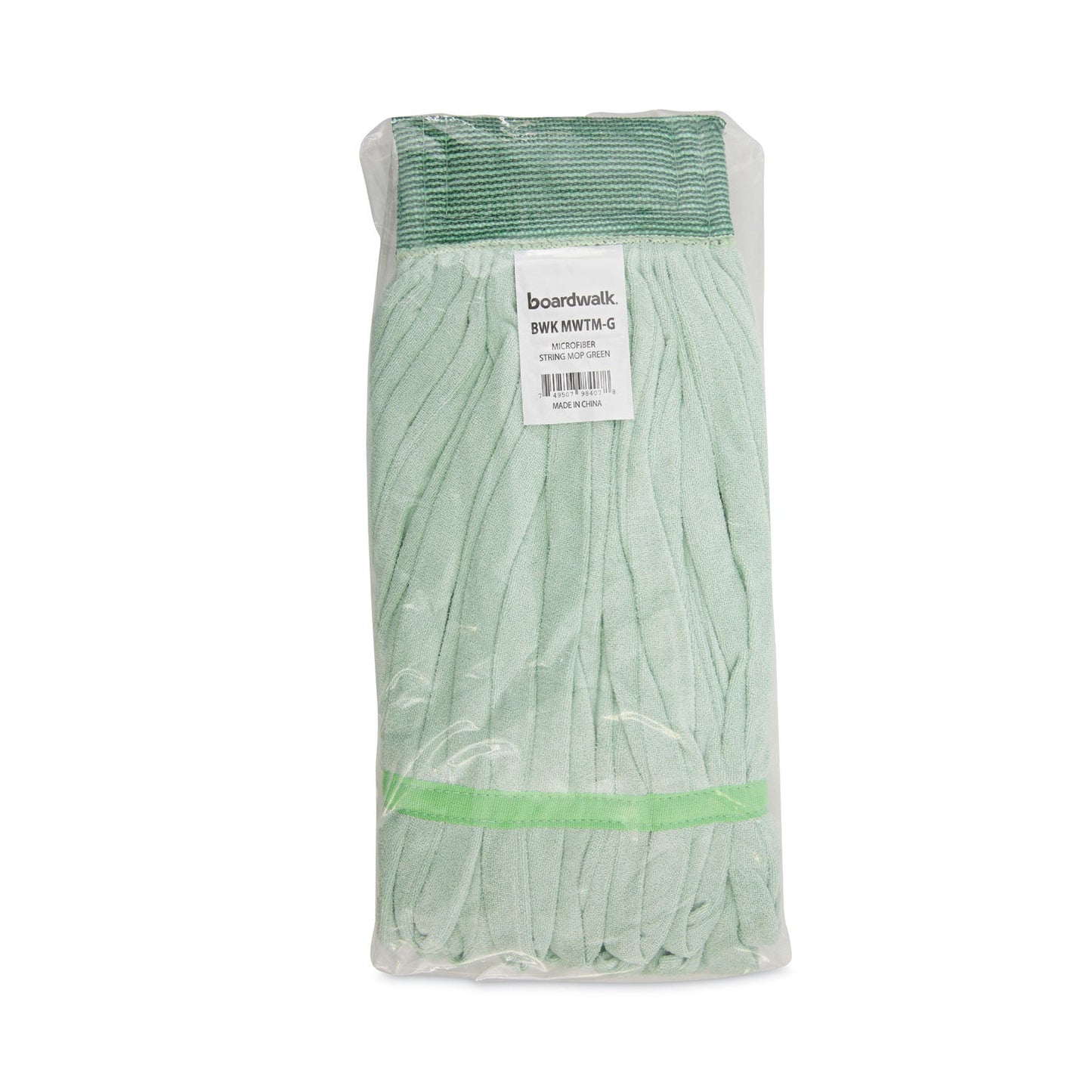 Boardwalk Microfiber Looped-End Wet Mop Heads, Medium, Green, 12/Carton