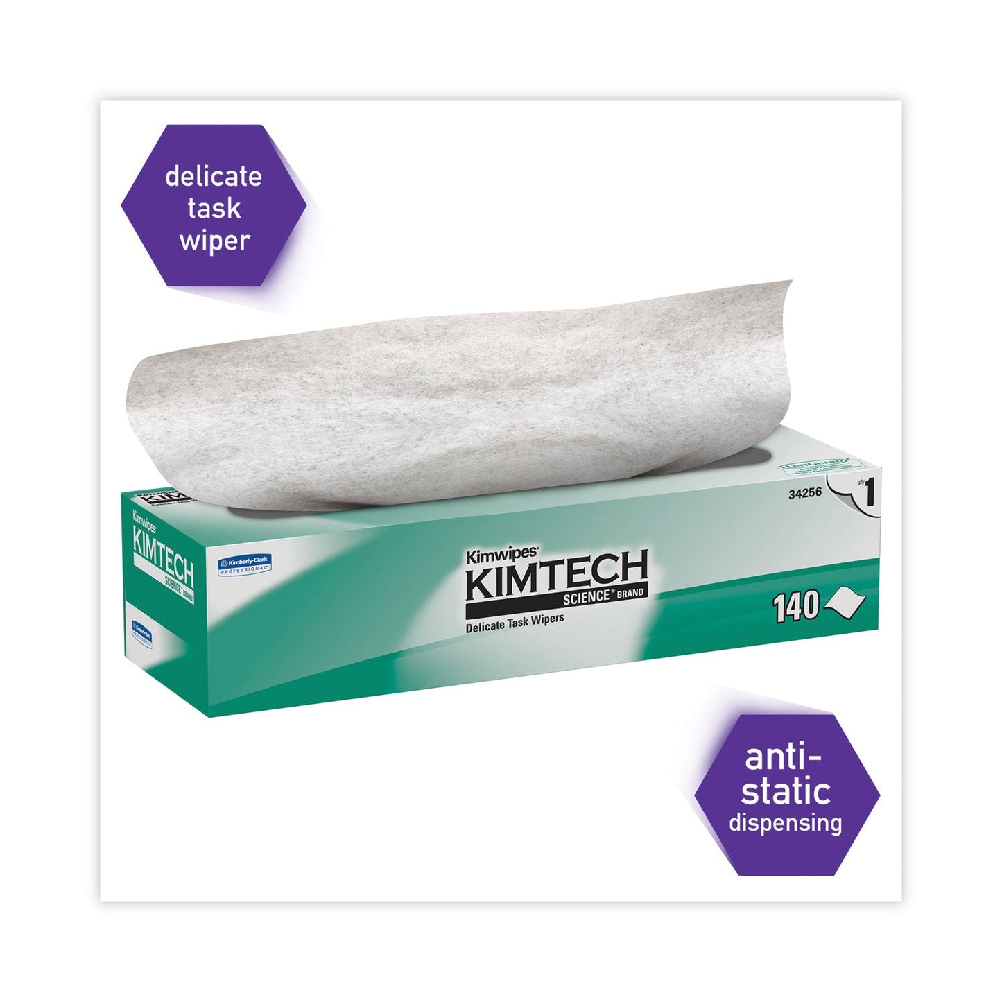 Kimtech Kimwipes Delicate Task Wipers, 1-Ply, 14.7 x 16.6, White, 144/Box