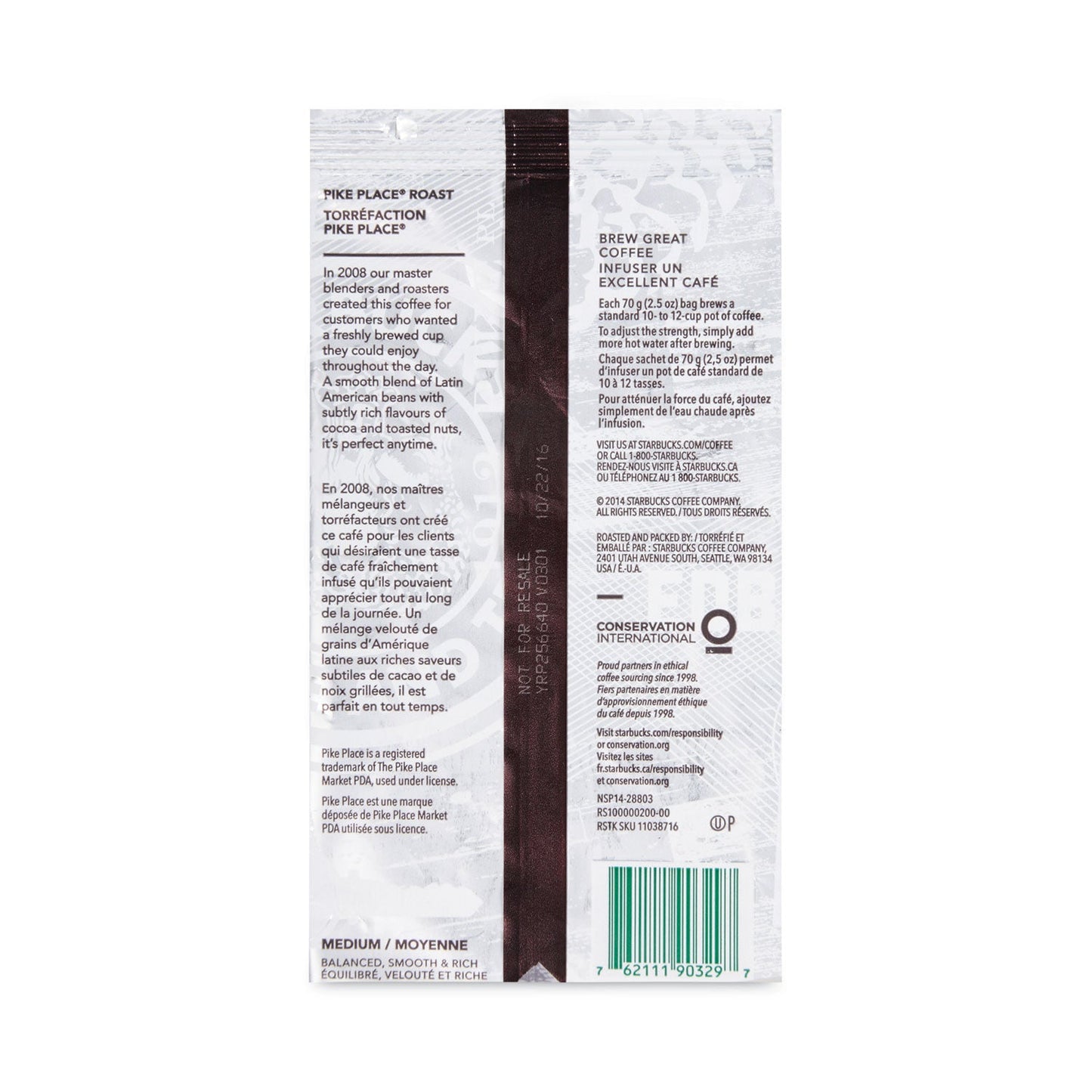 Starbucks Coffee, Pike Place, 2.7 oz Packet, 72/Carton
