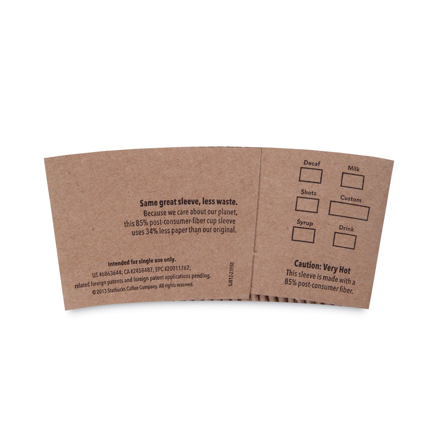 Starbucks Cup Sleeves, Fits 12, 16, 20 oz Hot Cups, Kraft, 1,380/Carton