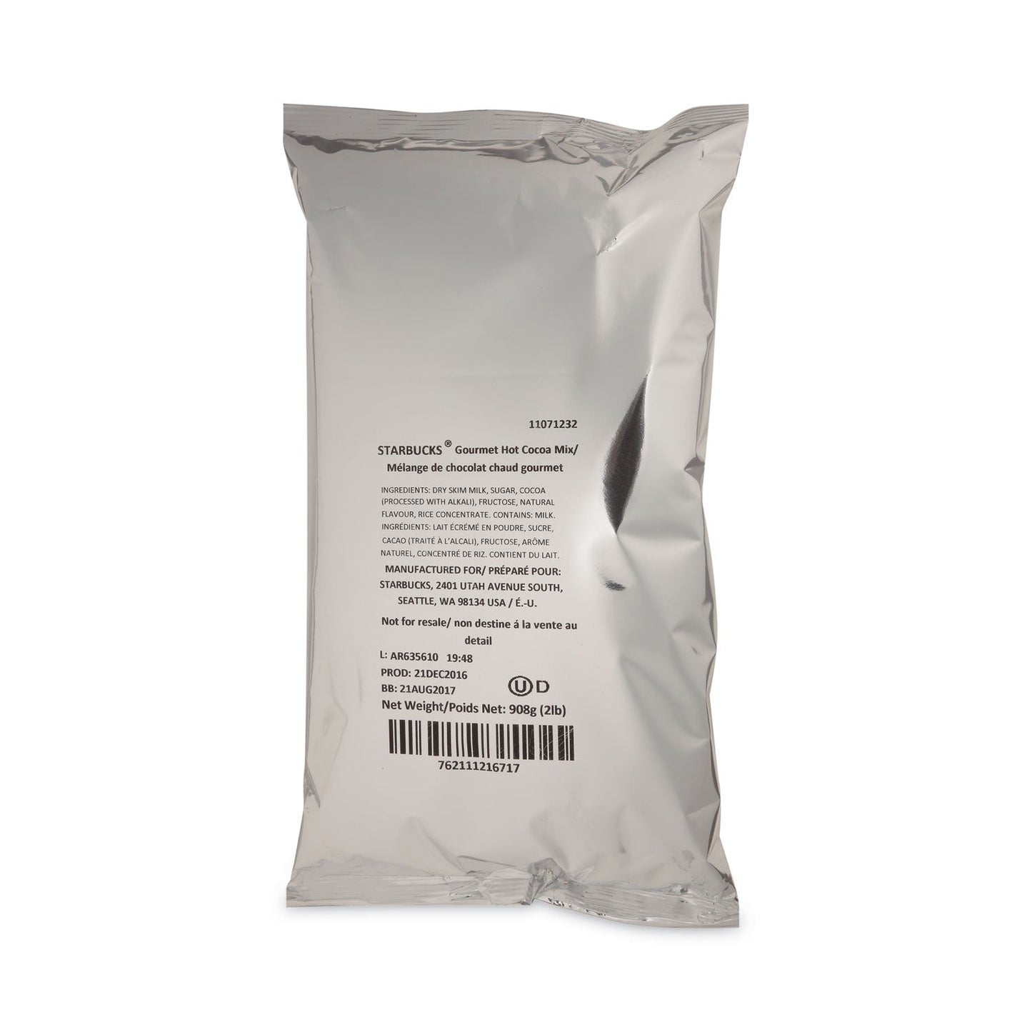 Starbucks Gourmet Hot Cocoa Mix, 2 lb, Bag, 6/Carton