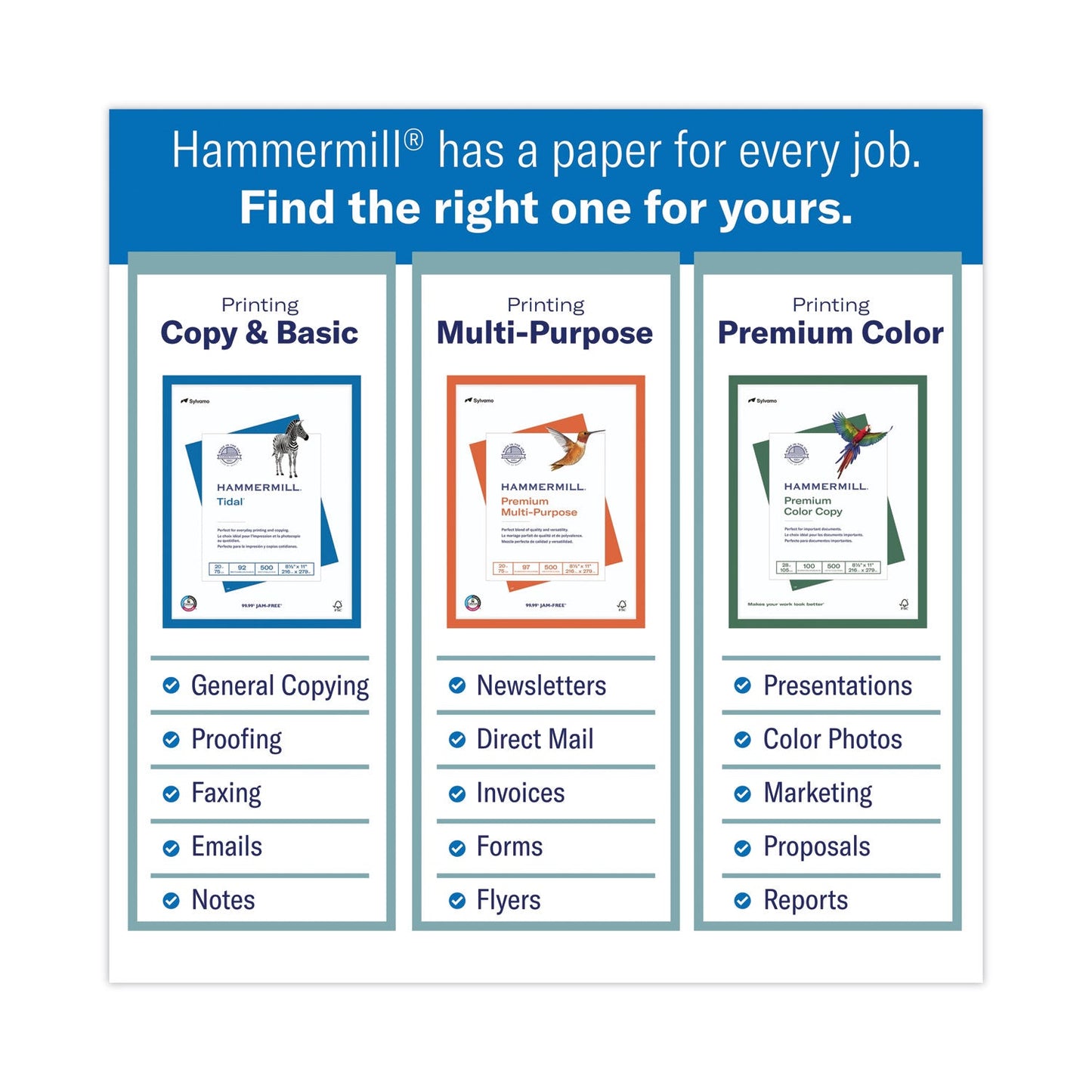 Hammermill Premium Color Copy Print Paper, 100 Bright, 28 lb Bond Weight, 8.5 x 14, Photo White, 500/Ream