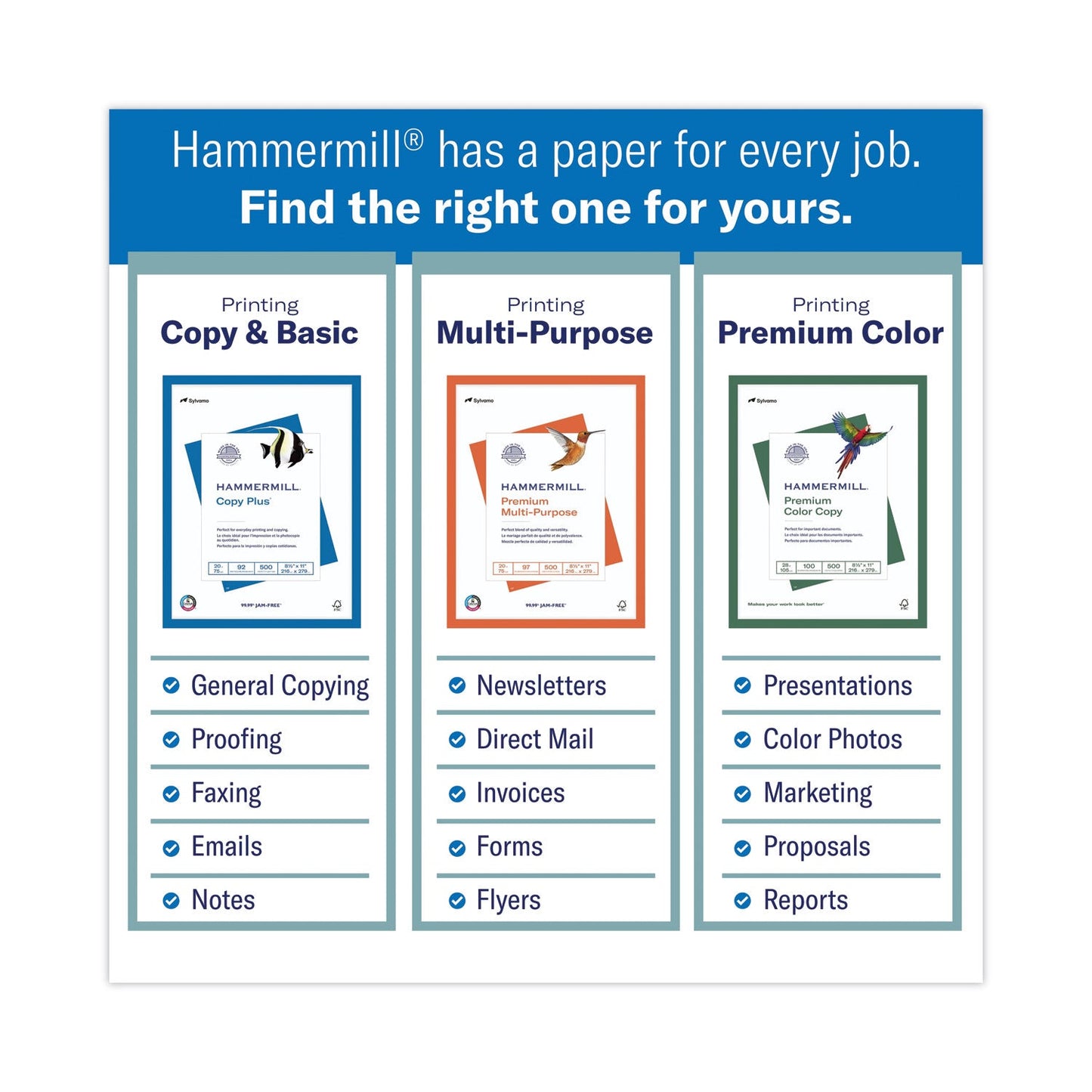 Hammermill Copy Plus Print Paper, 92 Bright, 3-Hole, 20 lb Bond Weight, 8.5 x 11, White, 500/Ream