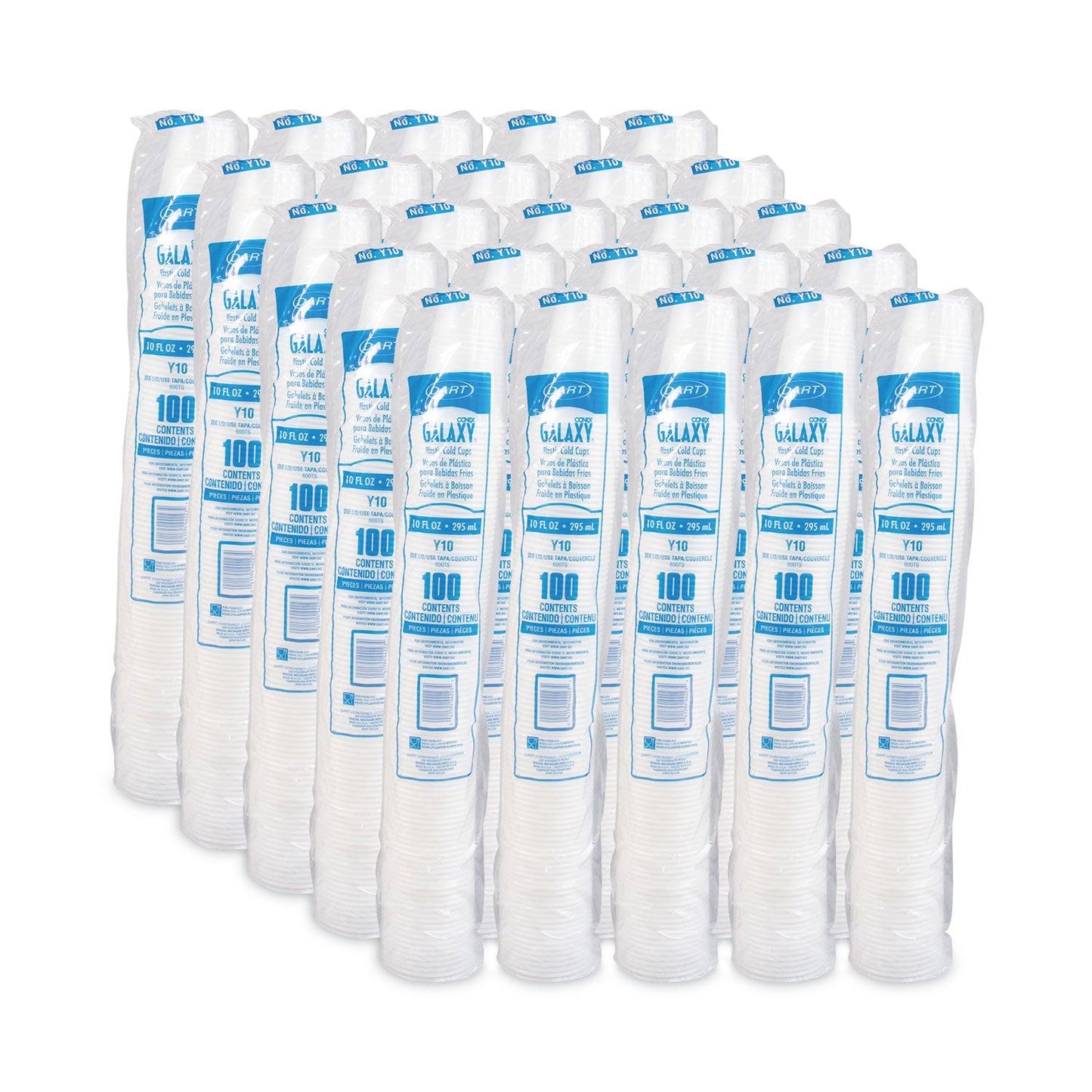Dart High-Impact Polystyrene Cold Cups, 10 oz, Translucent, 100 Cups/Sleeve, 25 Sleeves/Carton