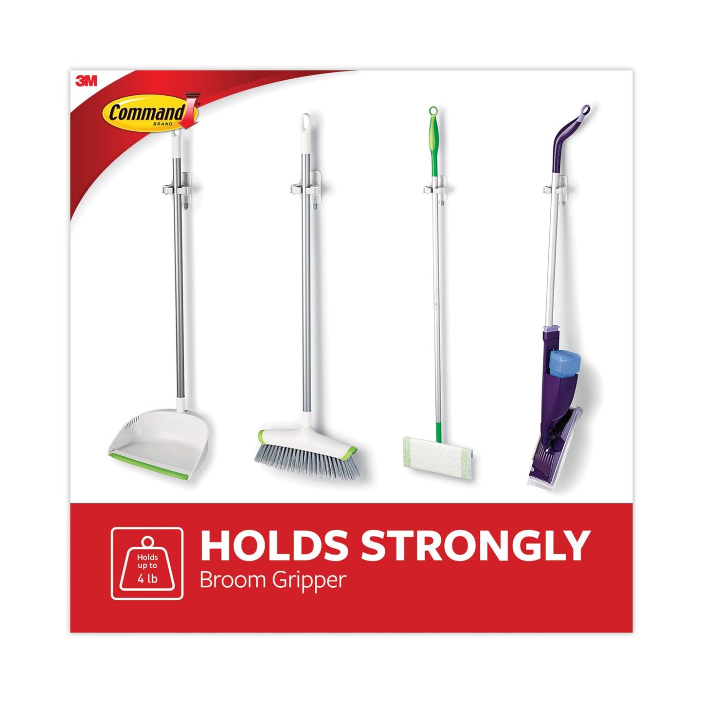 Command Broom Gripper, 3.12w x 1.85d x 3.34h, White/Gray, 6 Grippers/16 Strips/Pack