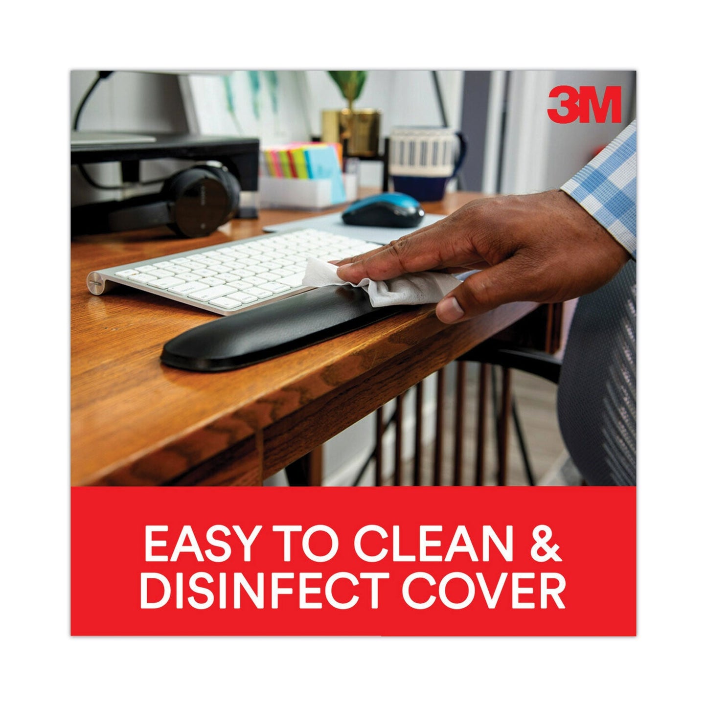 3M Antimicrobial Gel Mouse Pad/Keyboard Wrist Rest Platform, 25.5 x 10.6, Black/Silver