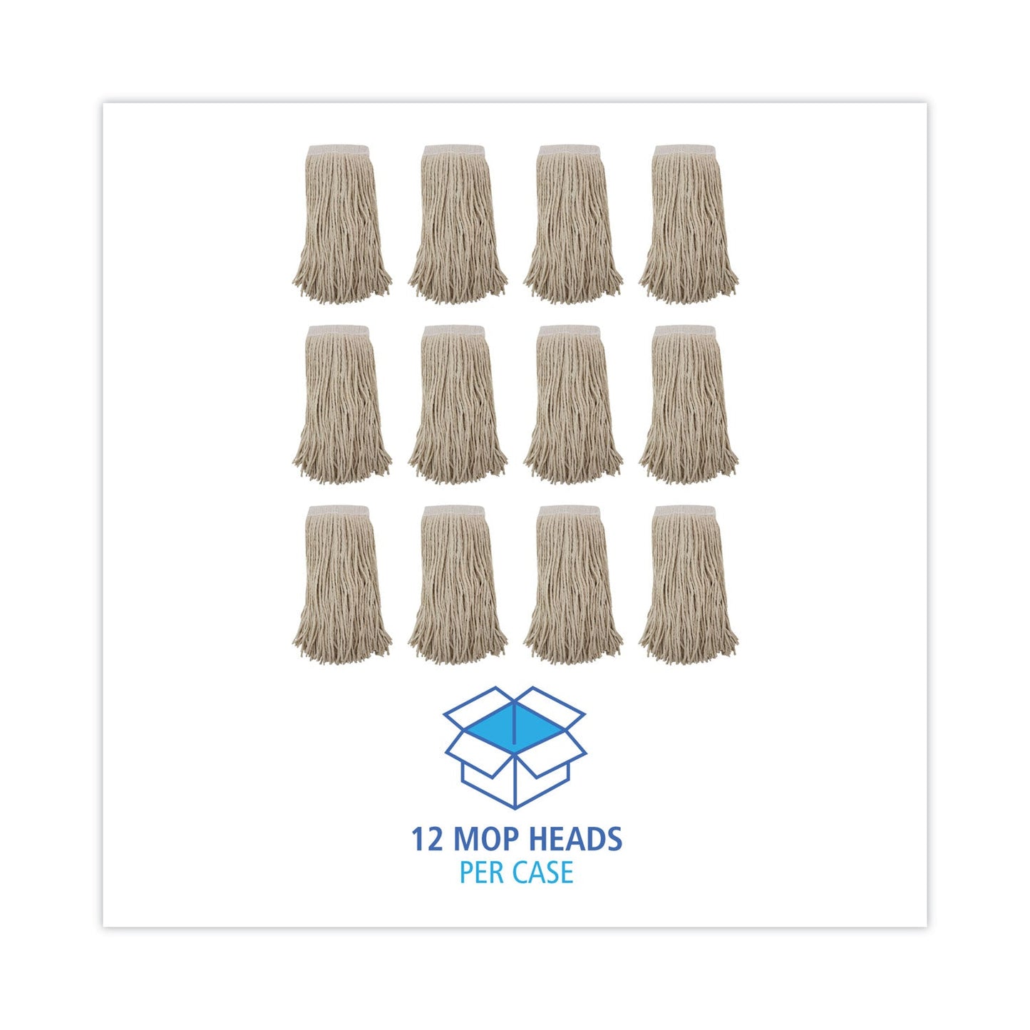 Boardwalk Mop Head, Premium Saddleback Head, Cotton Fiber, 24 oz, White, 12/Carton