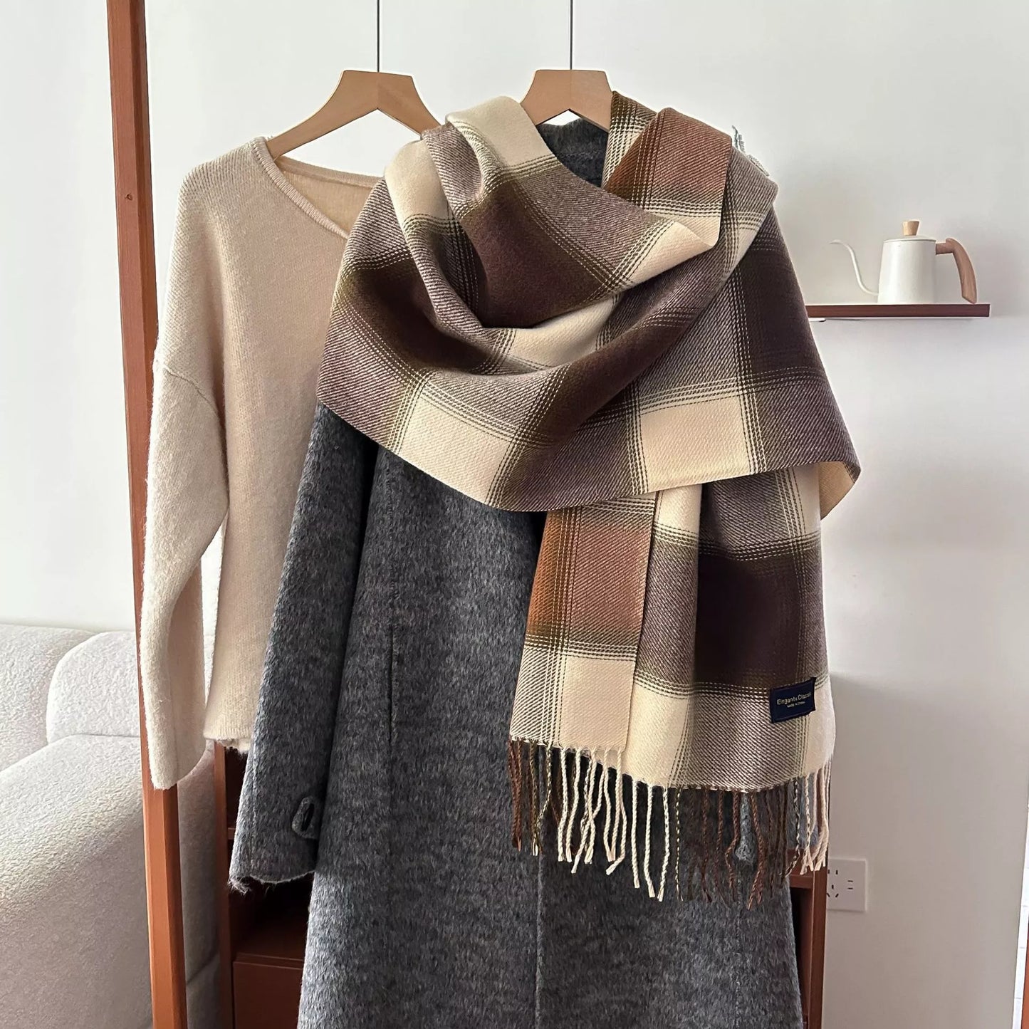 Plaid Fringe Scarf