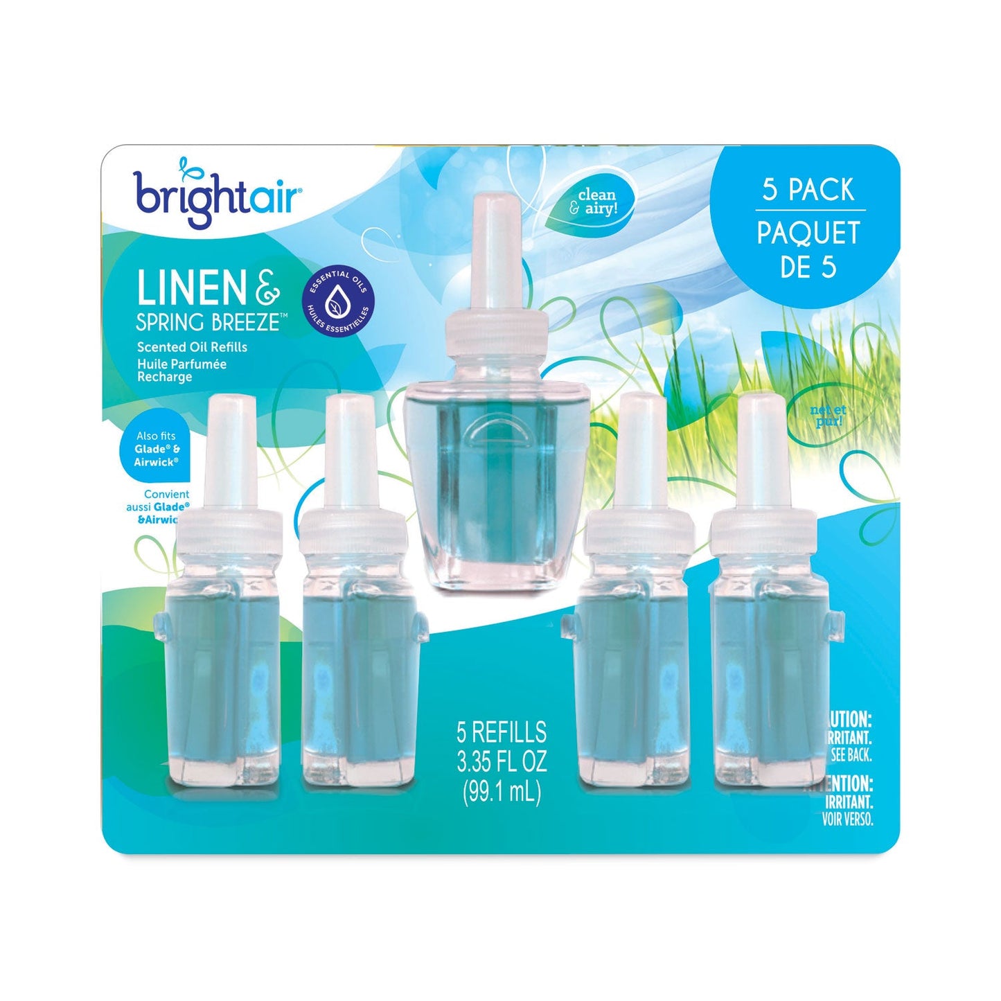BRIGHT Air Electric Scented Oil Air Freshener Refill, Linen and Spring Breeze, 0.67 oz Bottle, 5/Pack