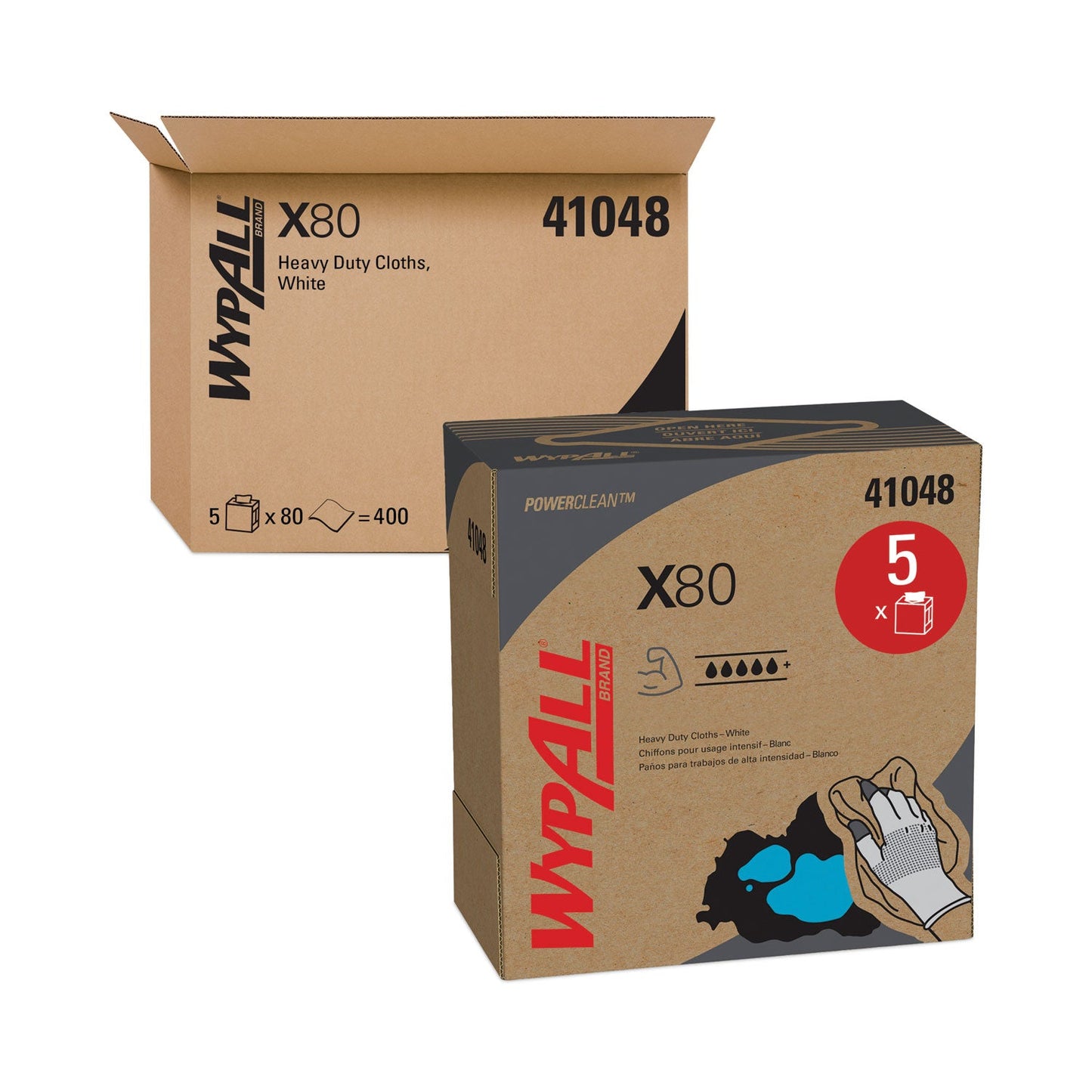 WypAll X80 Cloths, HYDROKNIT, POP-UP Box, 8.34 x 16.8, White, 80/Box, 5 Boxes/Carton