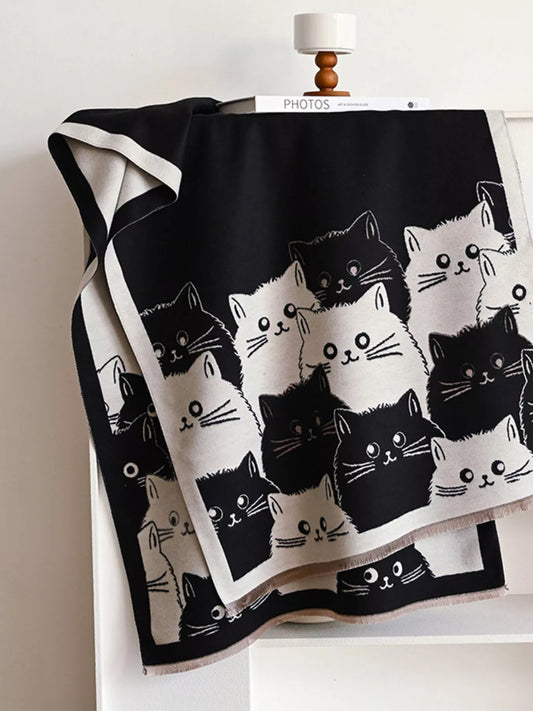 Cute Cat Pattern Knitted Scarf