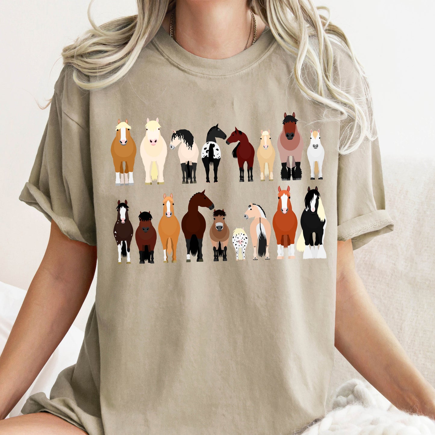 Horse Lovers Illustration Of Various Horse Breeds And Farm Animals Comfort Colors Tee