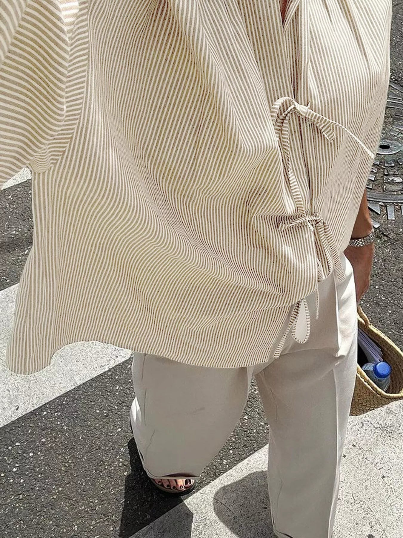 Striped Tie-Front Long Sleeve Shirt