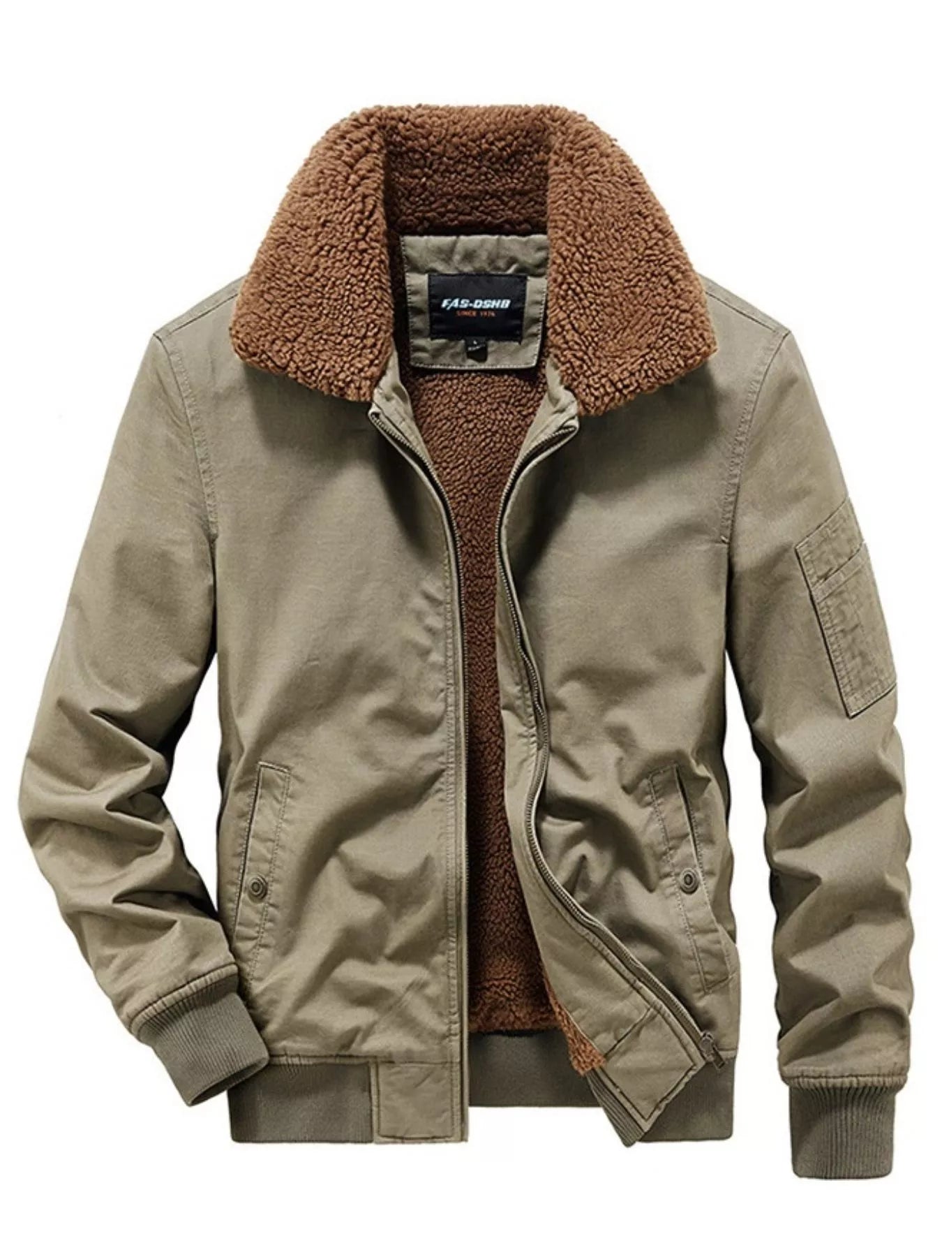 Men's Plus Size Casual Fleece Collar Zip Up Jacket