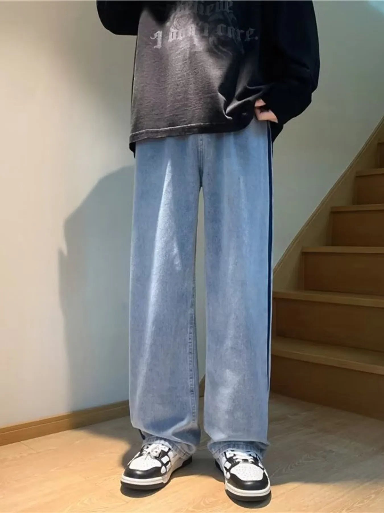 Men's Full Size Side Stripe Loose Fit Jeans Plus Size
