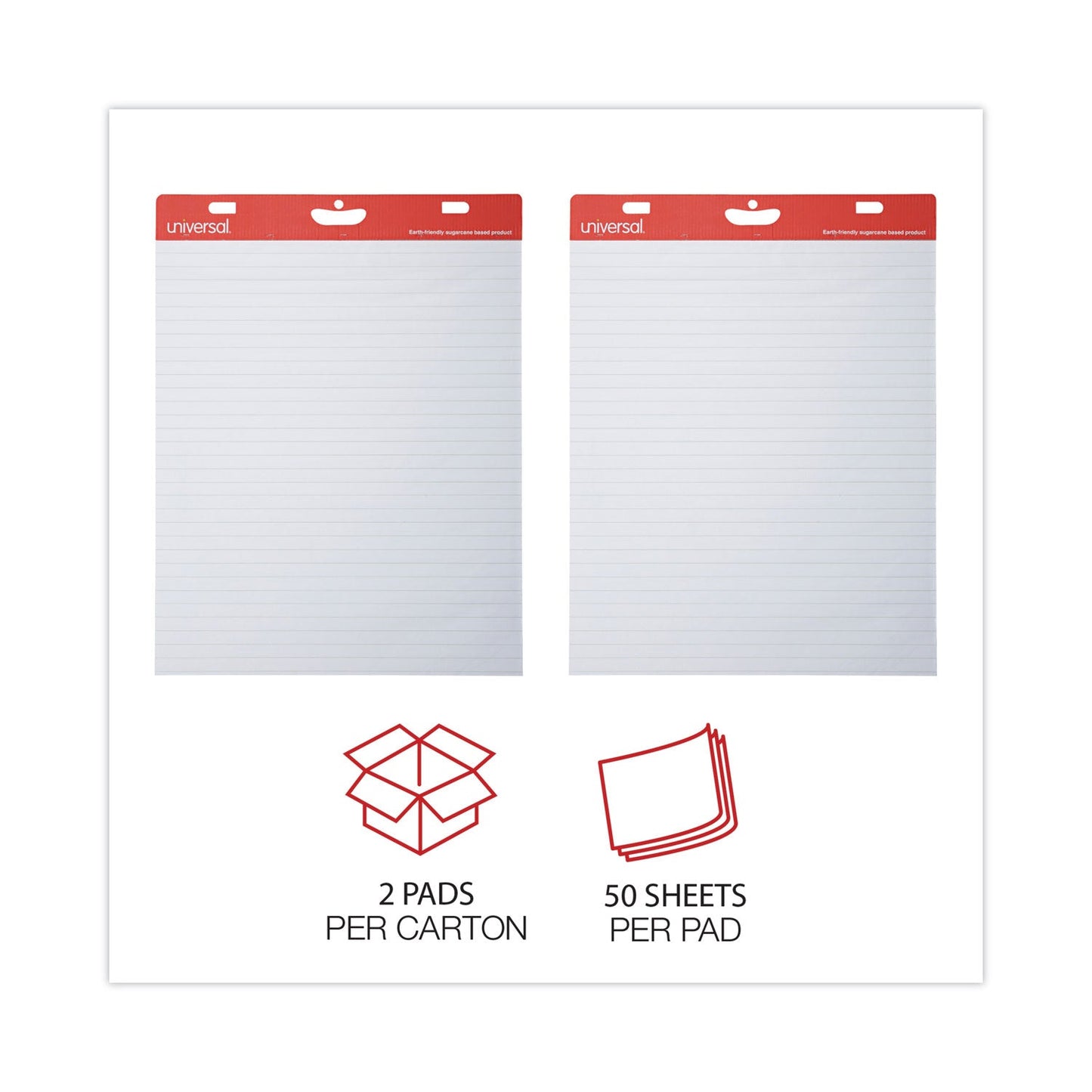 Universal Renewable Resource Sugarcane Based Easel Pads, Presentation Format (1" Rule), 27 x 34, White, 50 Sheets, 2/Carton