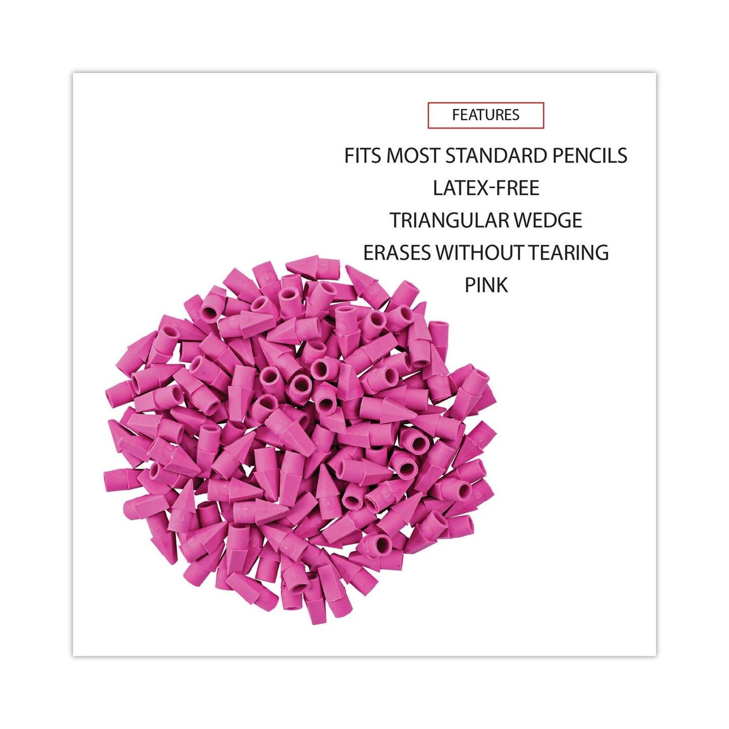 Universal Pencil Cap Erasers, For Pencil Marks, Pink, 150/Pack