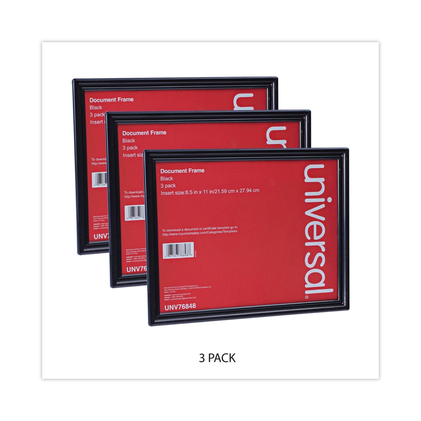 Universal All Purpose Document Frame, 8.5 x 11 Insert, Black, 3/Pack