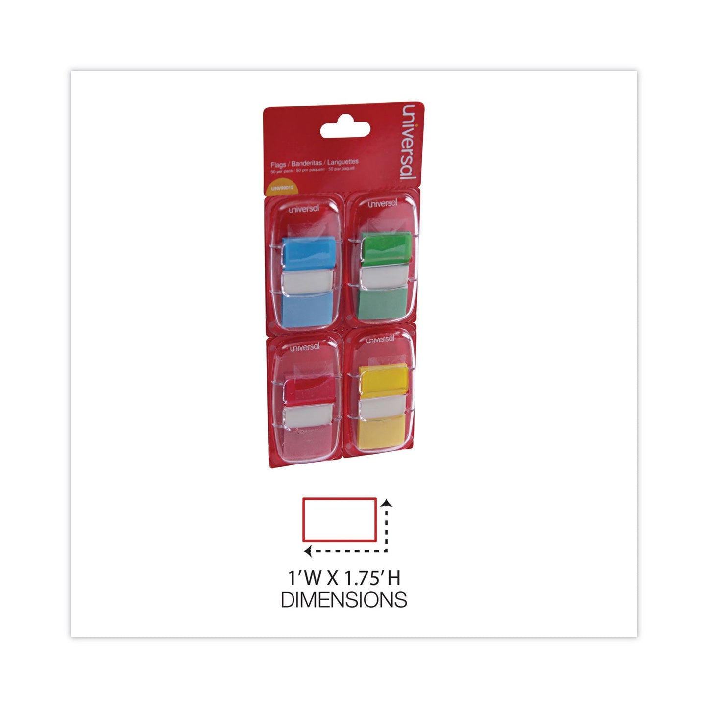 Universal Deluxe Pop-Up Page Flags, 1 x 1.75, Four Assorted Colors, 50 Flags/Dispenser, 4 Dispensers/Pack