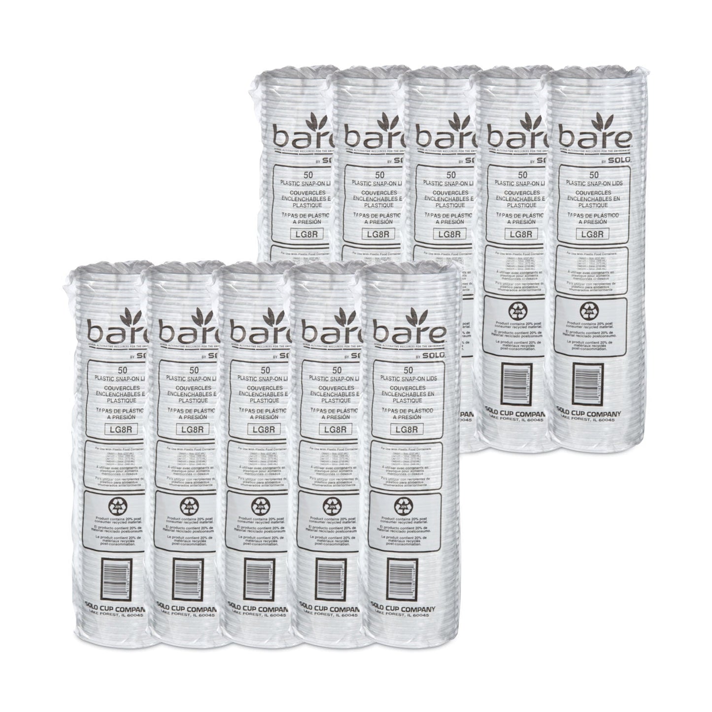 Dart Bare Eco-Forward RPET Deli Container Lids, Recessed Lid, Fits 8 oz, Clear, Plastic, 50/Pack, 10 Packs/Carton