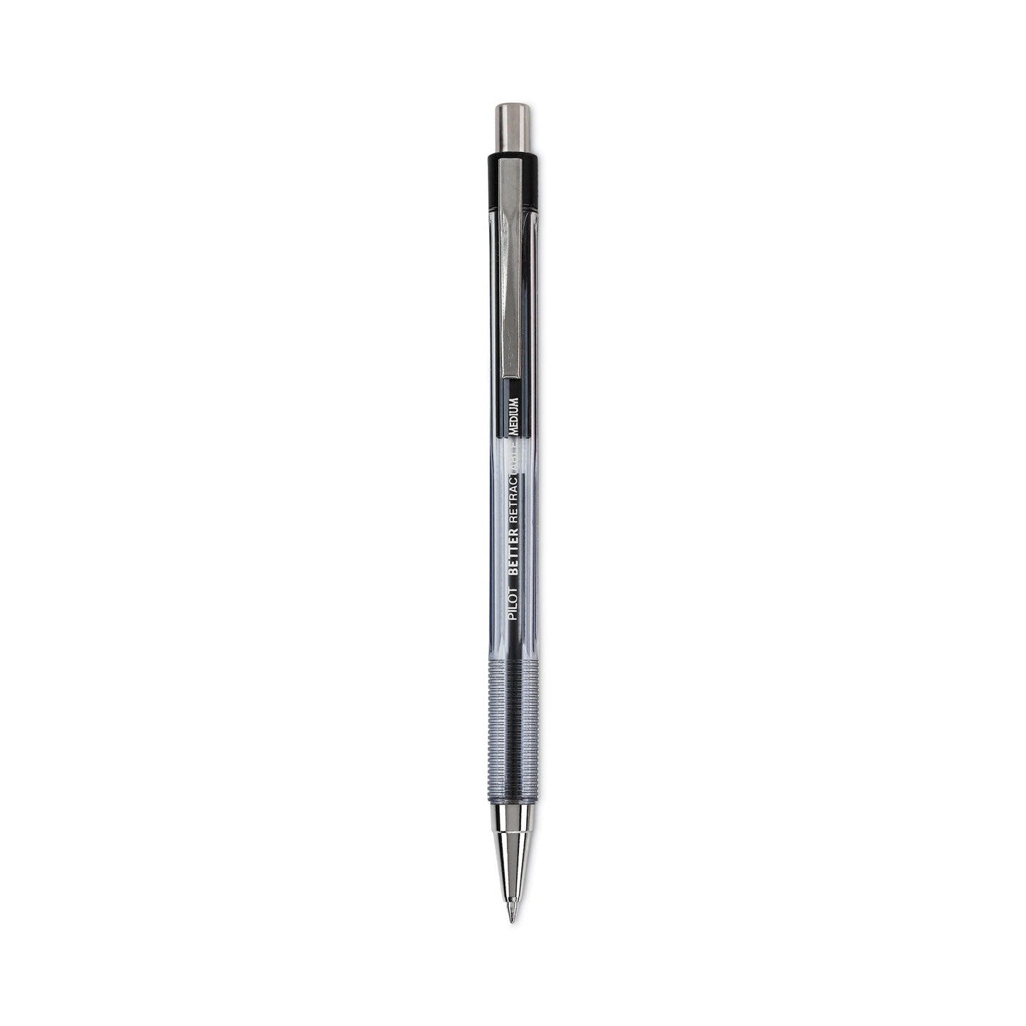 Pilot Better Ballpoint Pen, Retractable, Medium 1 mm, Black Ink, Smoke Barrel, Dozen