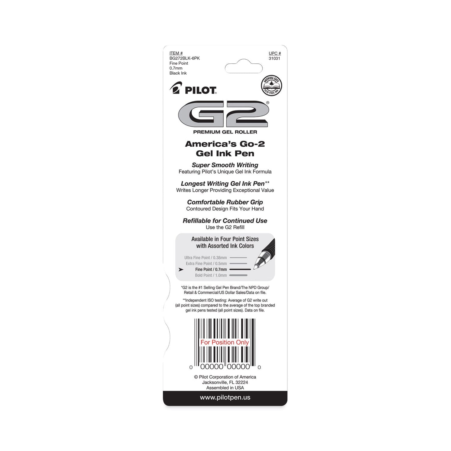 Pilot G2 Premium Gel Pen, Retractable, Fine 0.7 mm, Black Ink, Smoke Barrel, 2/Pack