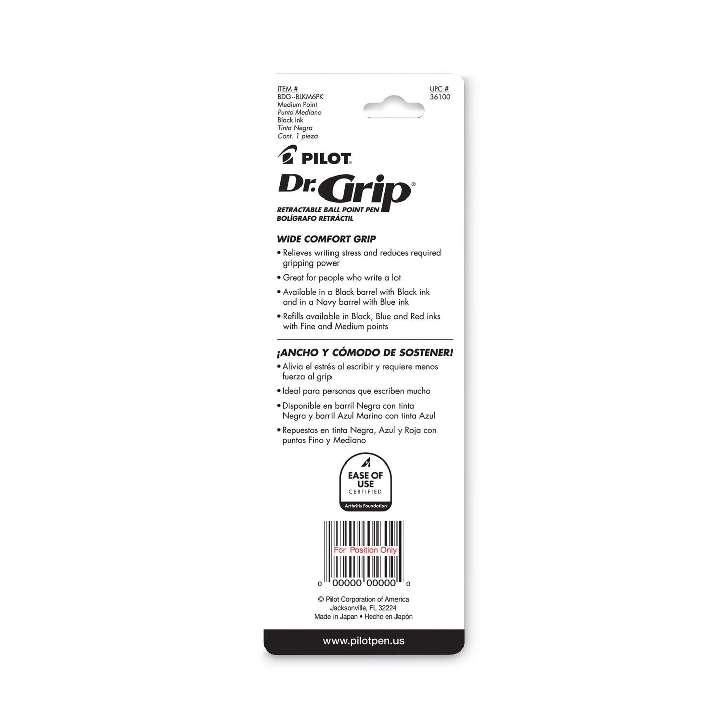 Pilot Dr. Grip Ballpoint Pen, Retractable, Medium 1 mm, Blue Ink, Navy Barrel
