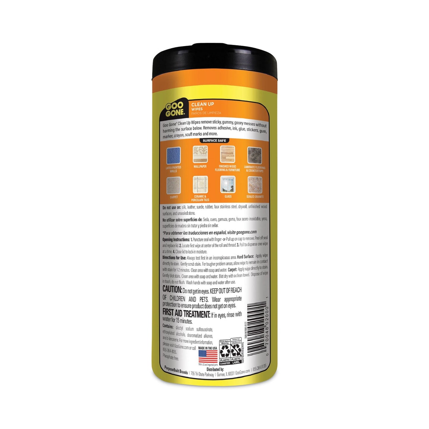 Goo Gone Clean Up Wipes, 8 x 7, Citrus Scent, White, 24/Canister, 4 Canister/Carton