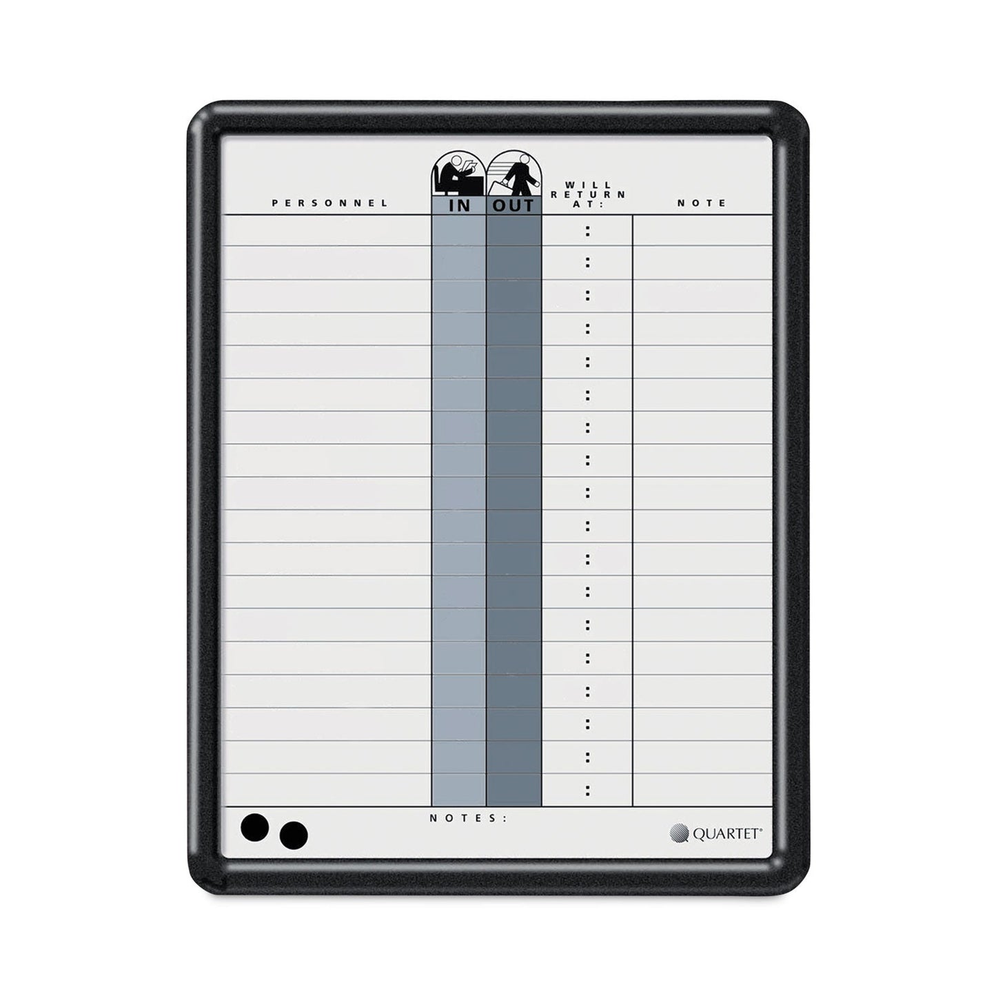 Quartet Employee In/Out Board, Porcelain, 11 x 14, Gray, Black Plastic Frame